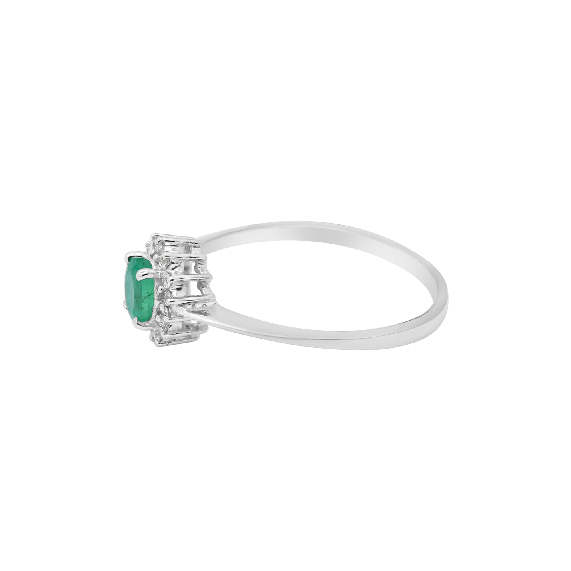 Natural Emerald With Diamond Gold Ring In 18k White Gold