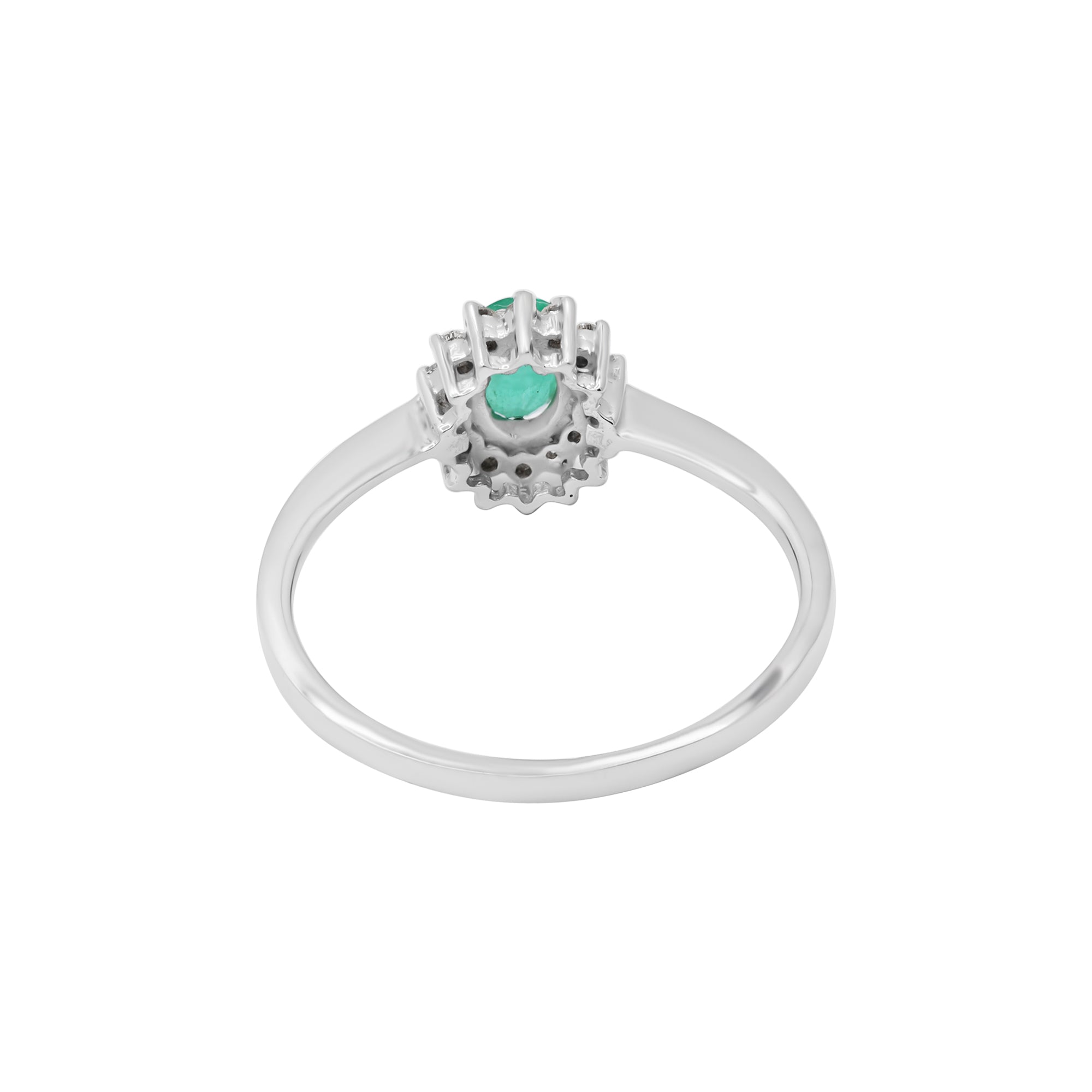 Natural Emerald With Diamond Gold Ring In 18k White Gold