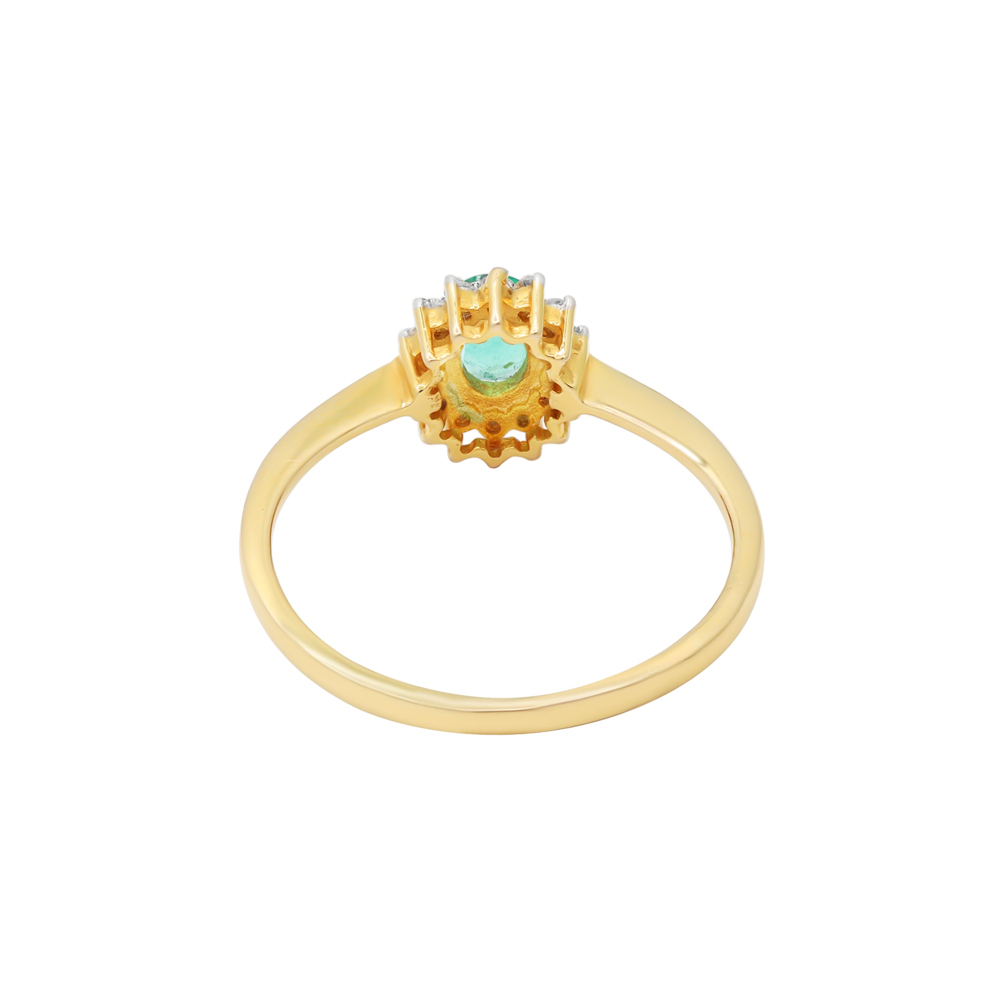 Natural Emerald With Diamond Ring In 14k Yellow Gold