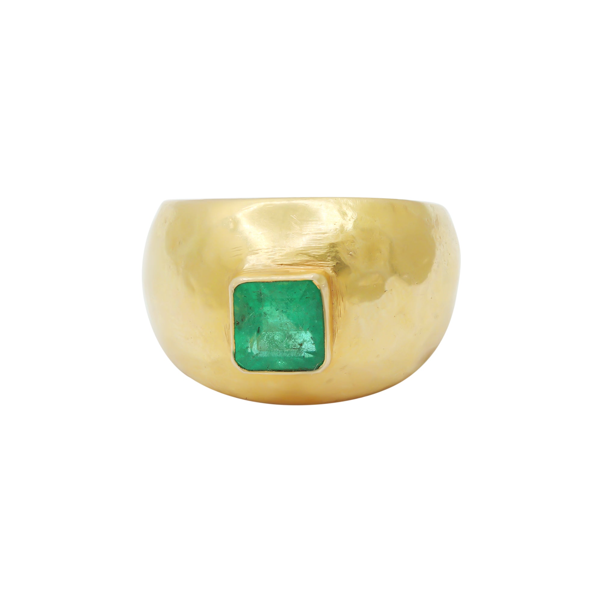 18k Yellow Gold Natural Square Emerald Yellow Gold Band Ring