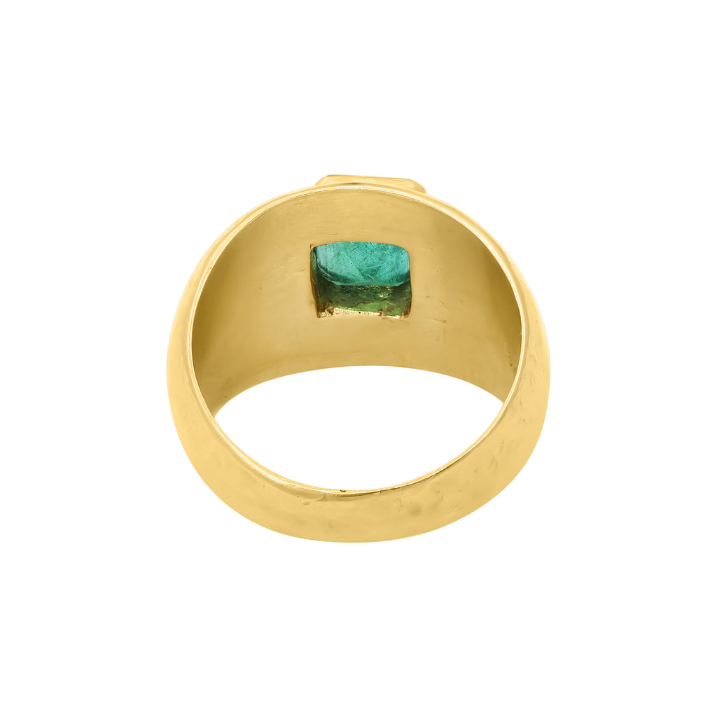 18k Yellow Gold Natural Square Emerald Yellow Gold Band Ring