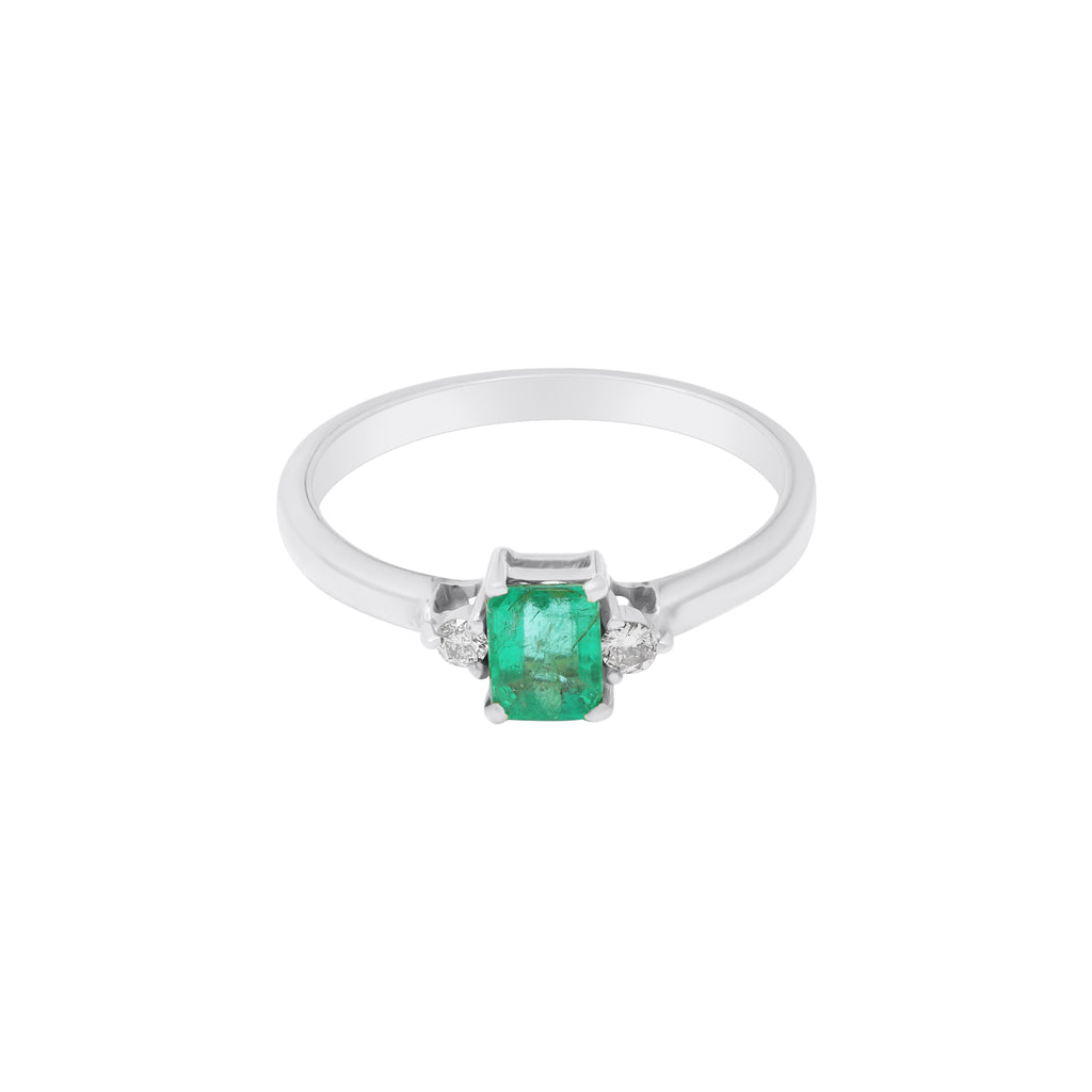 Natural Emerald And Diamond 18k Yellow Gold Ring