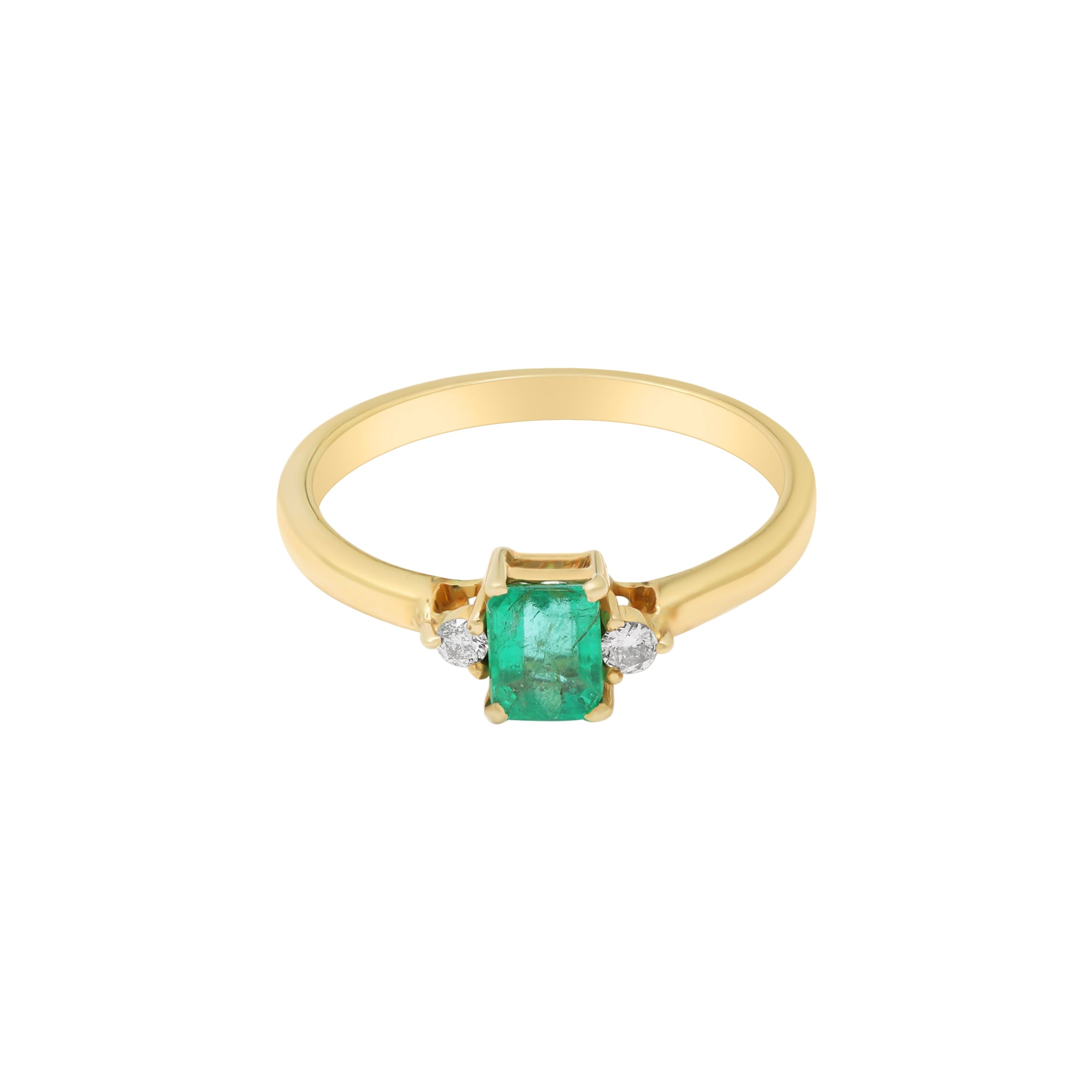 Natural Emerald And Diamond 18k Yellow Gold Ring