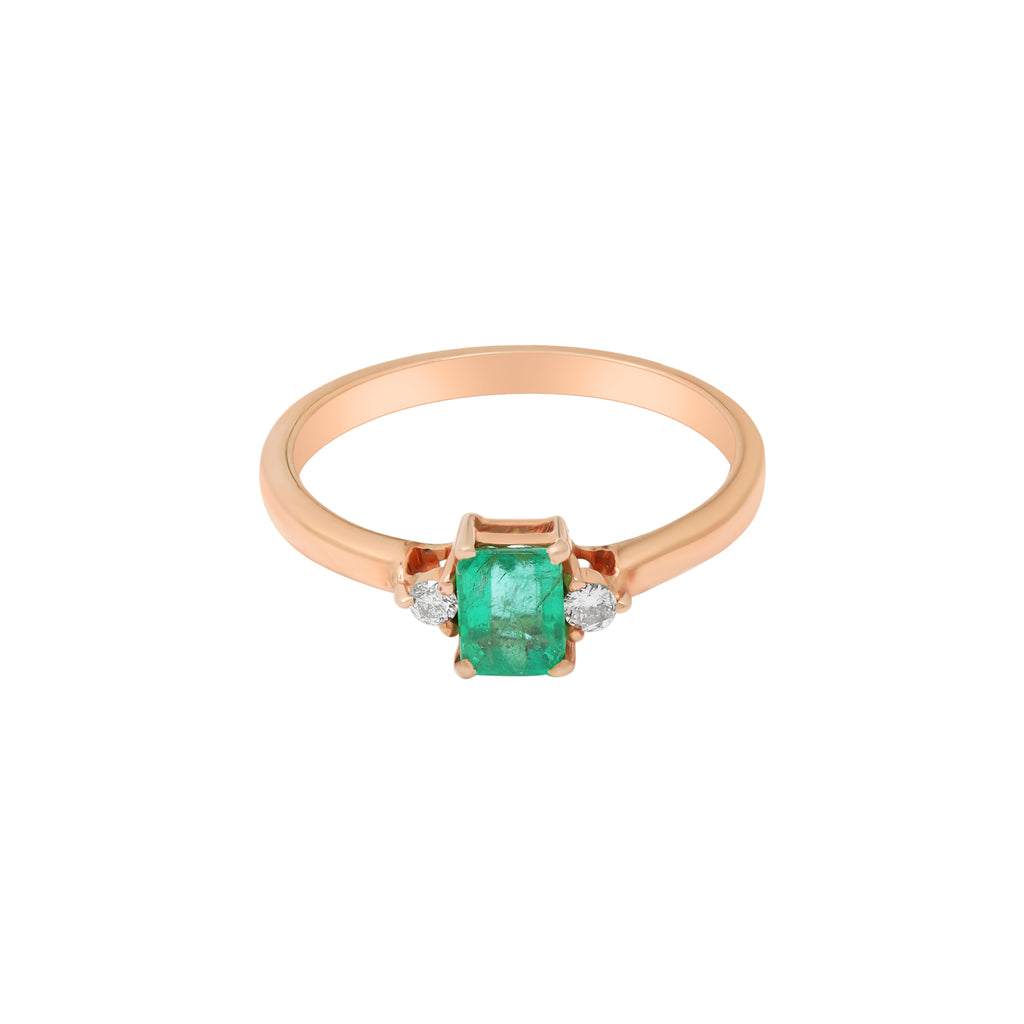 Natural Emerald And Diamond 18k Yellow Gold Ring