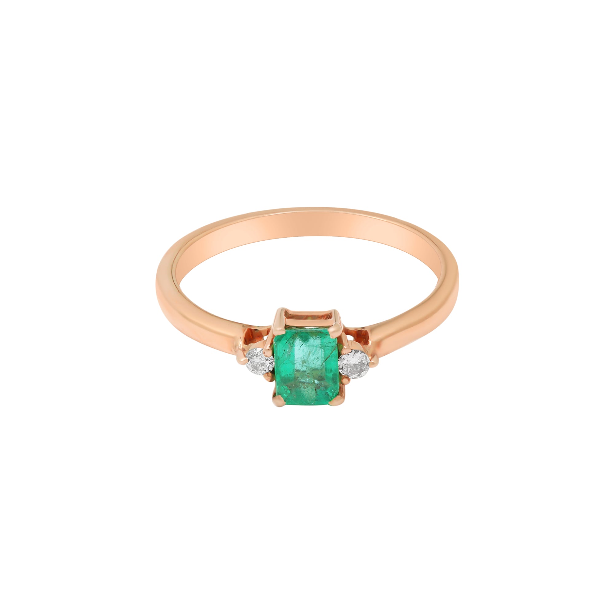 Natural Emerald And Diamond 18k Yellow Gold Ring