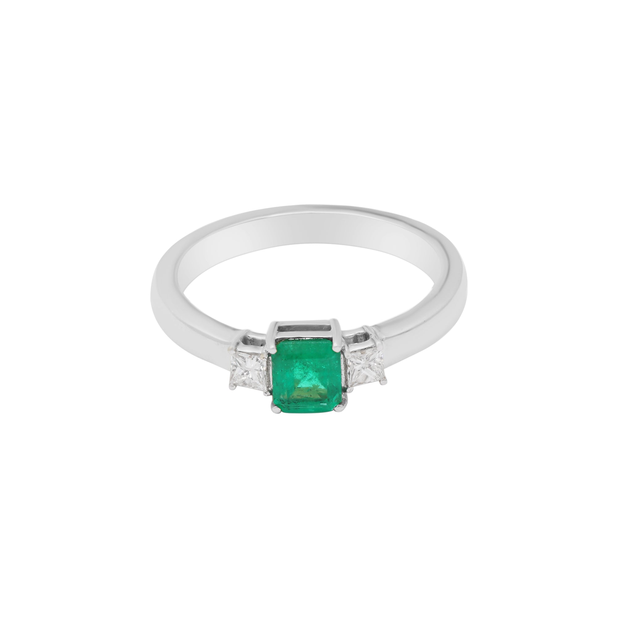 Natural Emerald And Diamond 18k Yellow Gold Elegant Ring