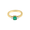 Natural Emerald And Diamond 18k Yellow Gold Elegant Ring