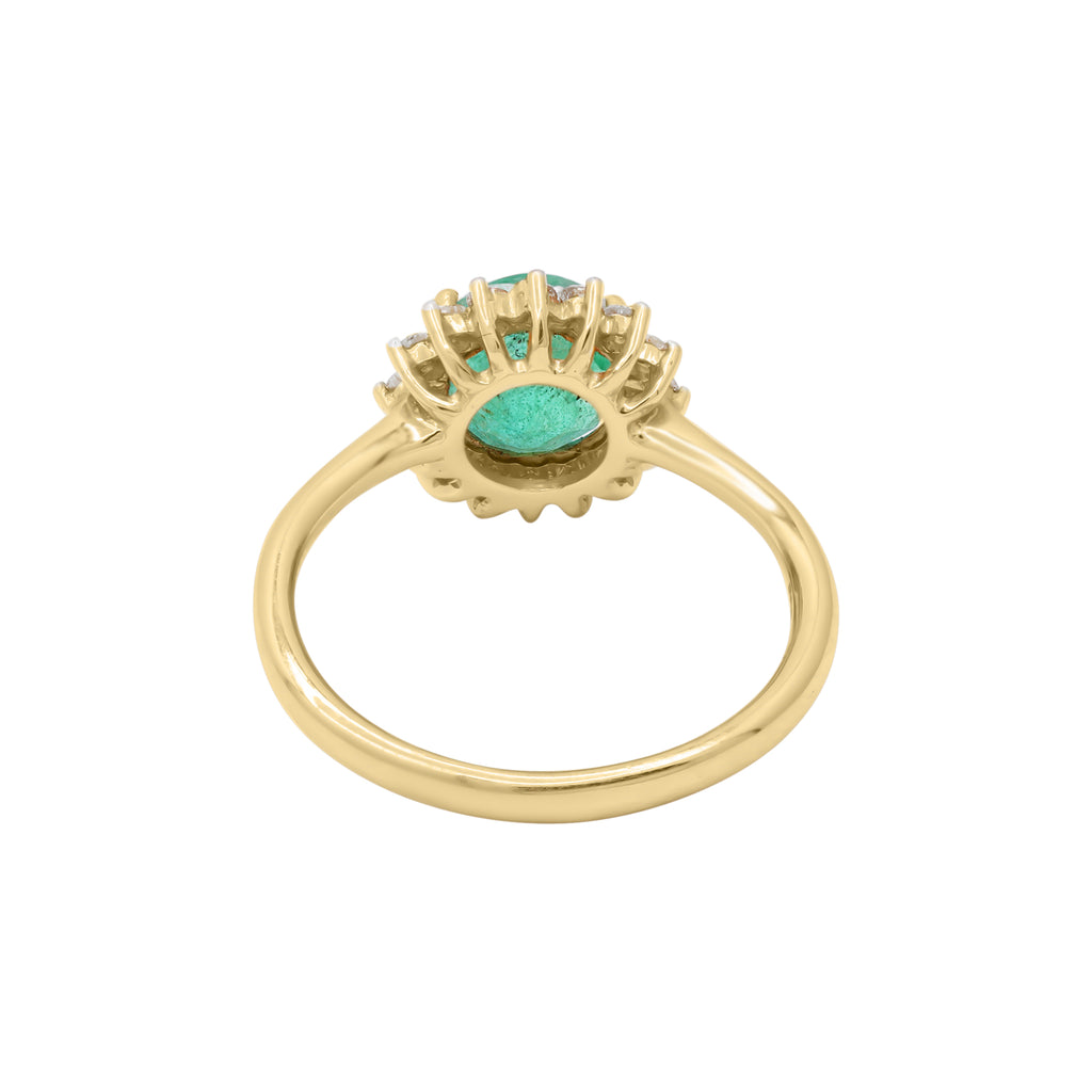 Round Natural Emerald With Diamond 14k Yellow Gold Ring