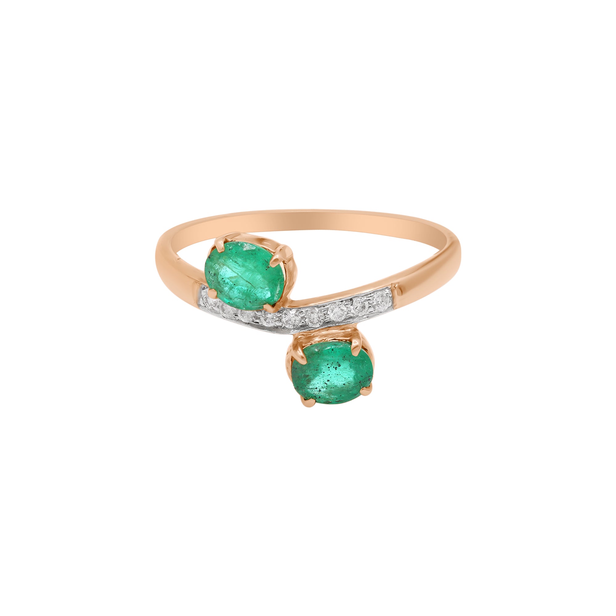 Natural Oval Shaped Emerald With Diamond In 18k Yellow Gold Ring