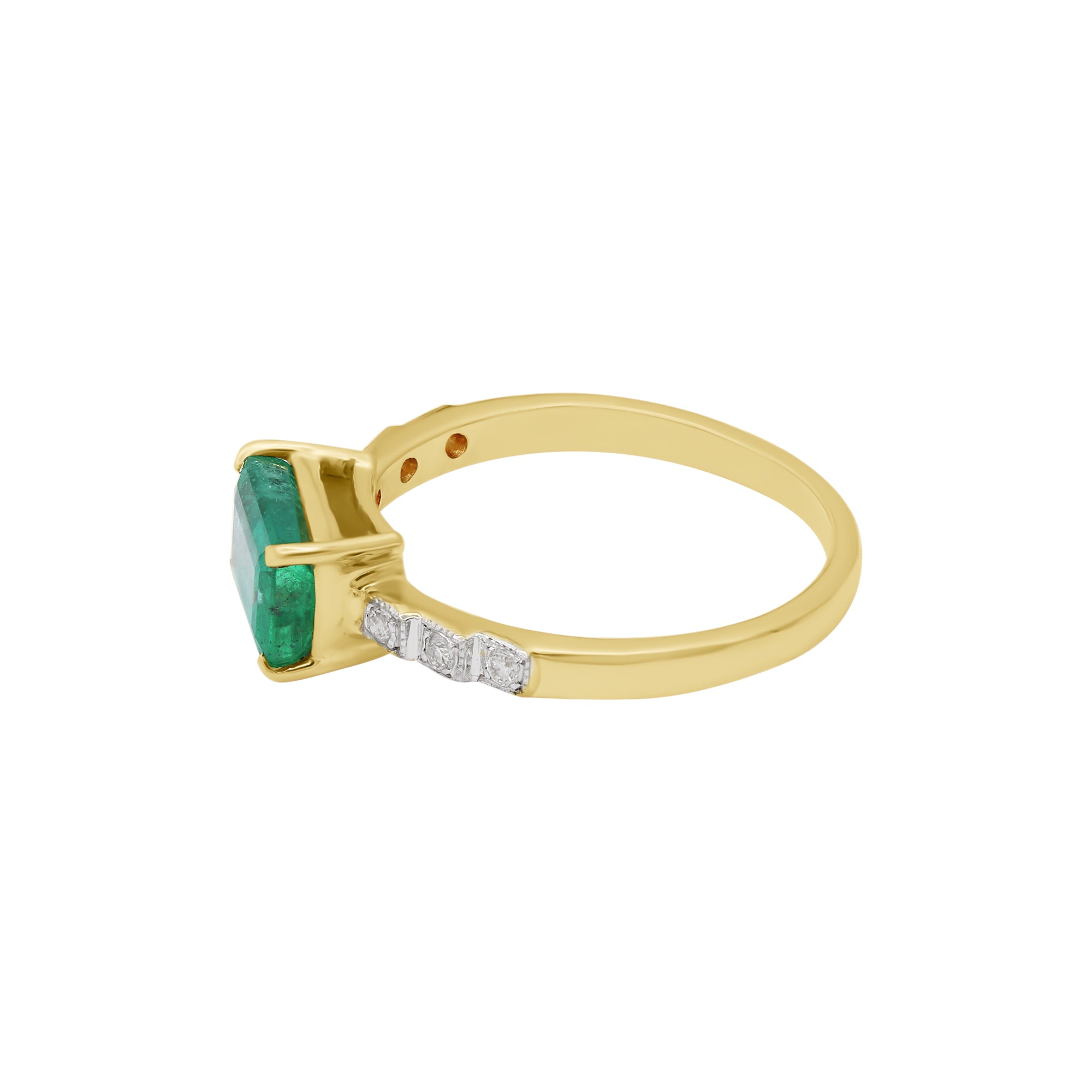 Natural Emerald With Diamond Ring In 18k Yellow Gold