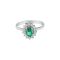 Natural Oval Cut Emerald Gemstone With Diamond Ring In 18k Yellow Gold