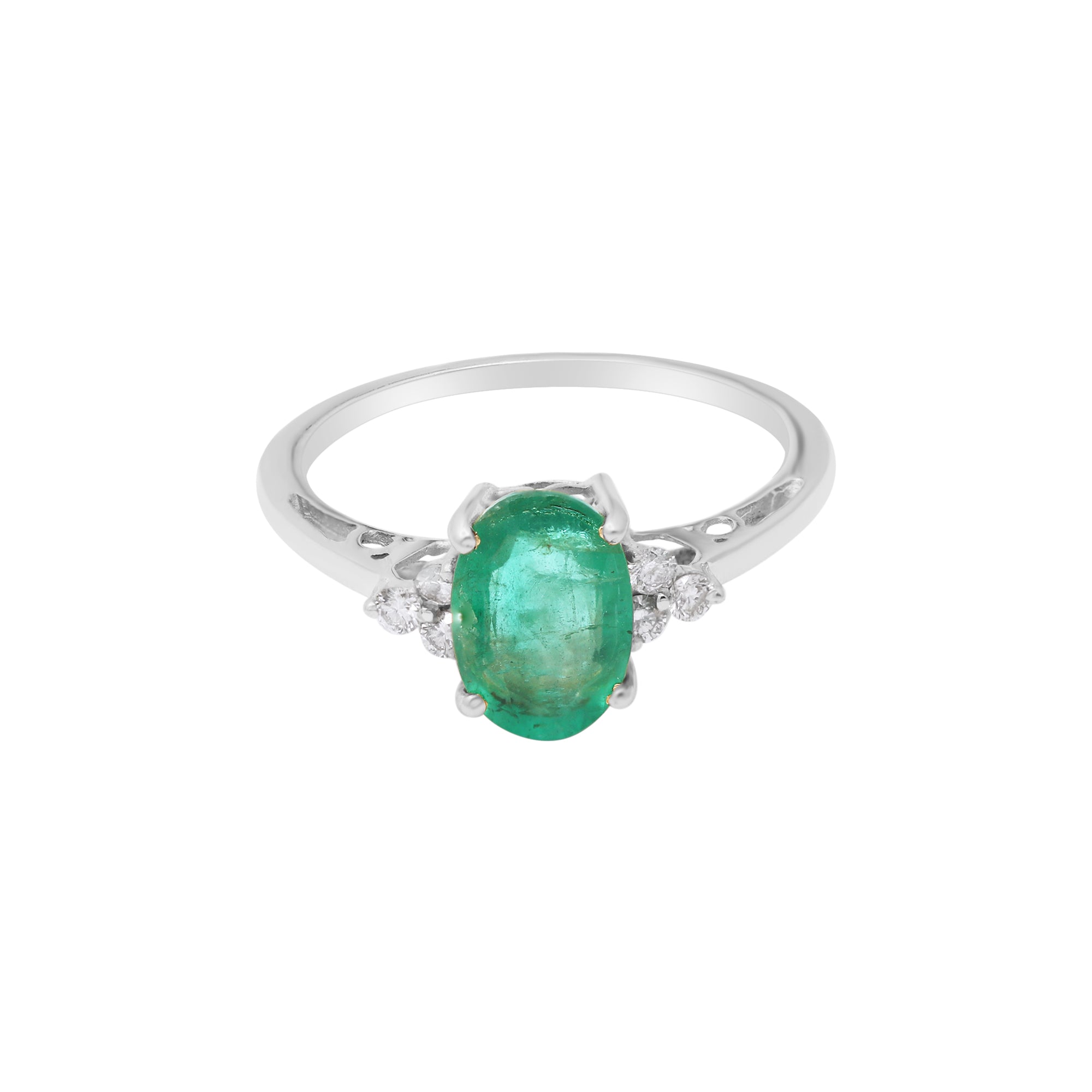 Oval Shaped Natural Emerald Gemstone With Diamond Ring In 18k Yellow Gold