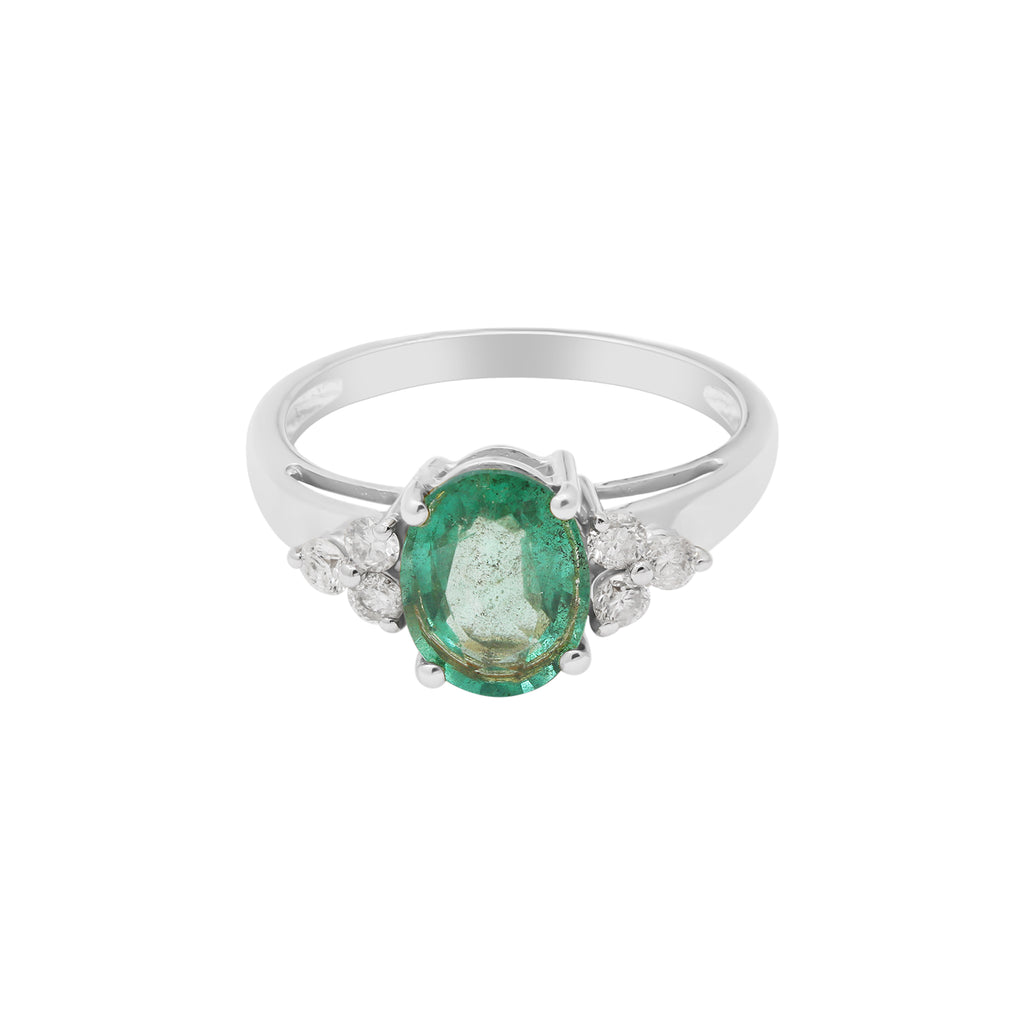 Natural Emerald With Diamond 14k Yellow Gold Ring