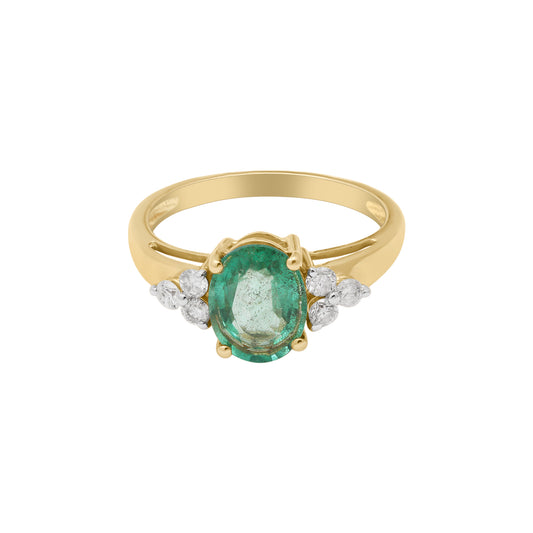 Natural Emerald With Diamond 14k Yellow Gold Ring