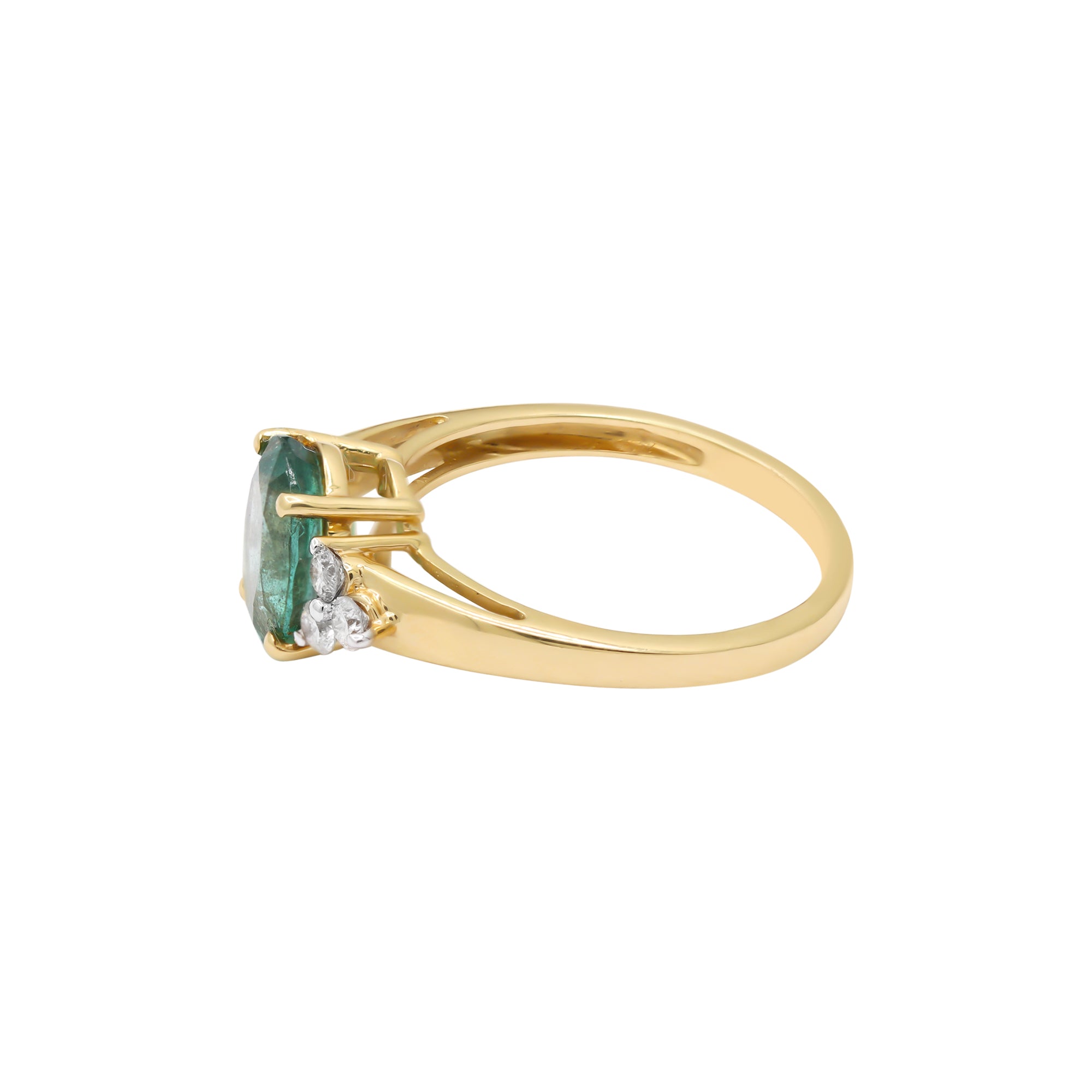 Natural Emerald With Diamond 14k Yellow Gold Ring