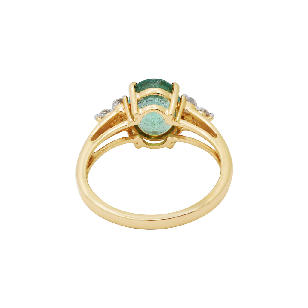 Natural Emerald With Diamond 14k Yellow Gold Ring
