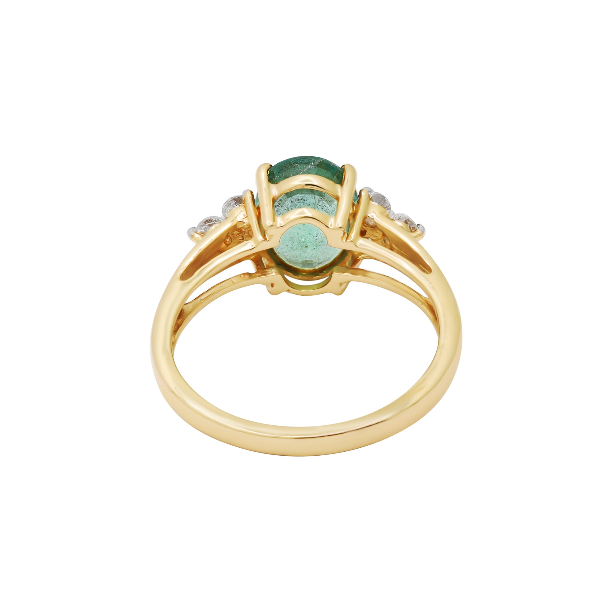 Natural Emerald With Diamond 14k Yellow Gold Ring