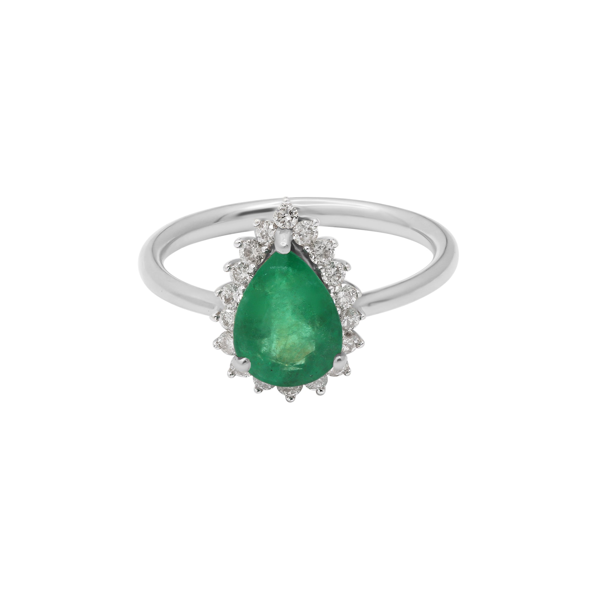 14k Yellow Gold Natural Pear Cut Emerald Gemstone With Diamond Ring