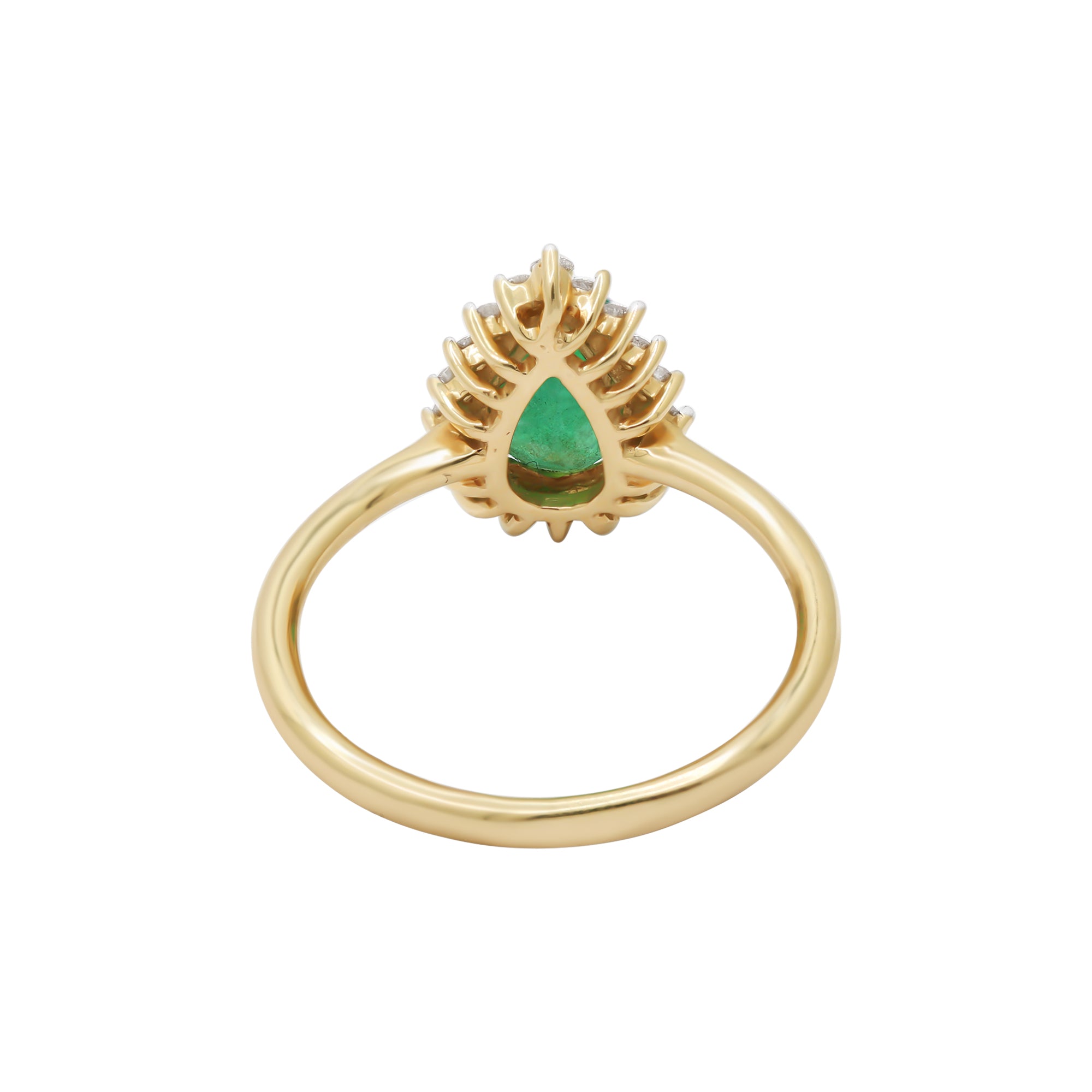 14k Yellow Gold Natural Pear Cut Emerald Gemstone With Diamond Ring