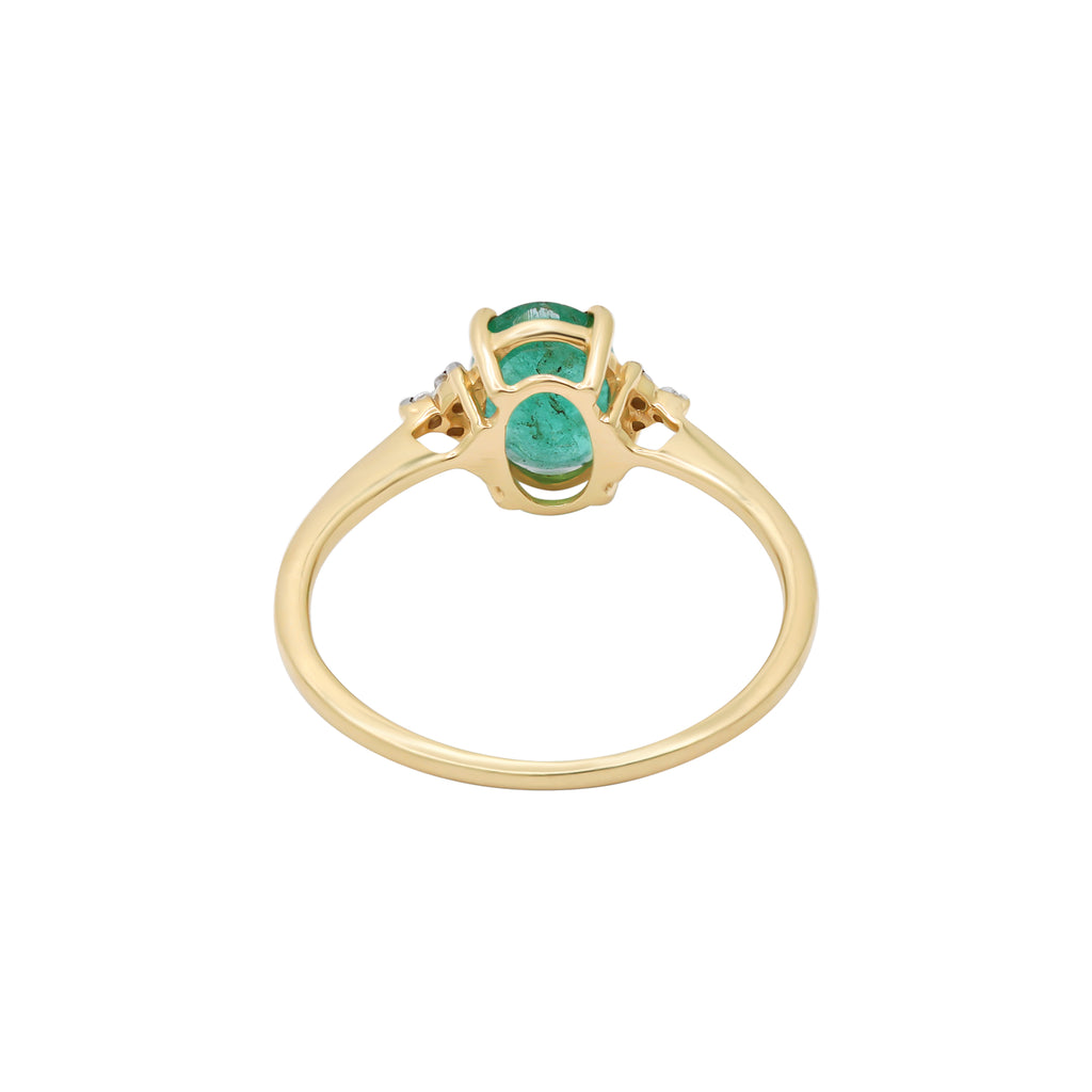 14k Yellow Gold Natural Oval Cut Emerald With Diamond Ring
