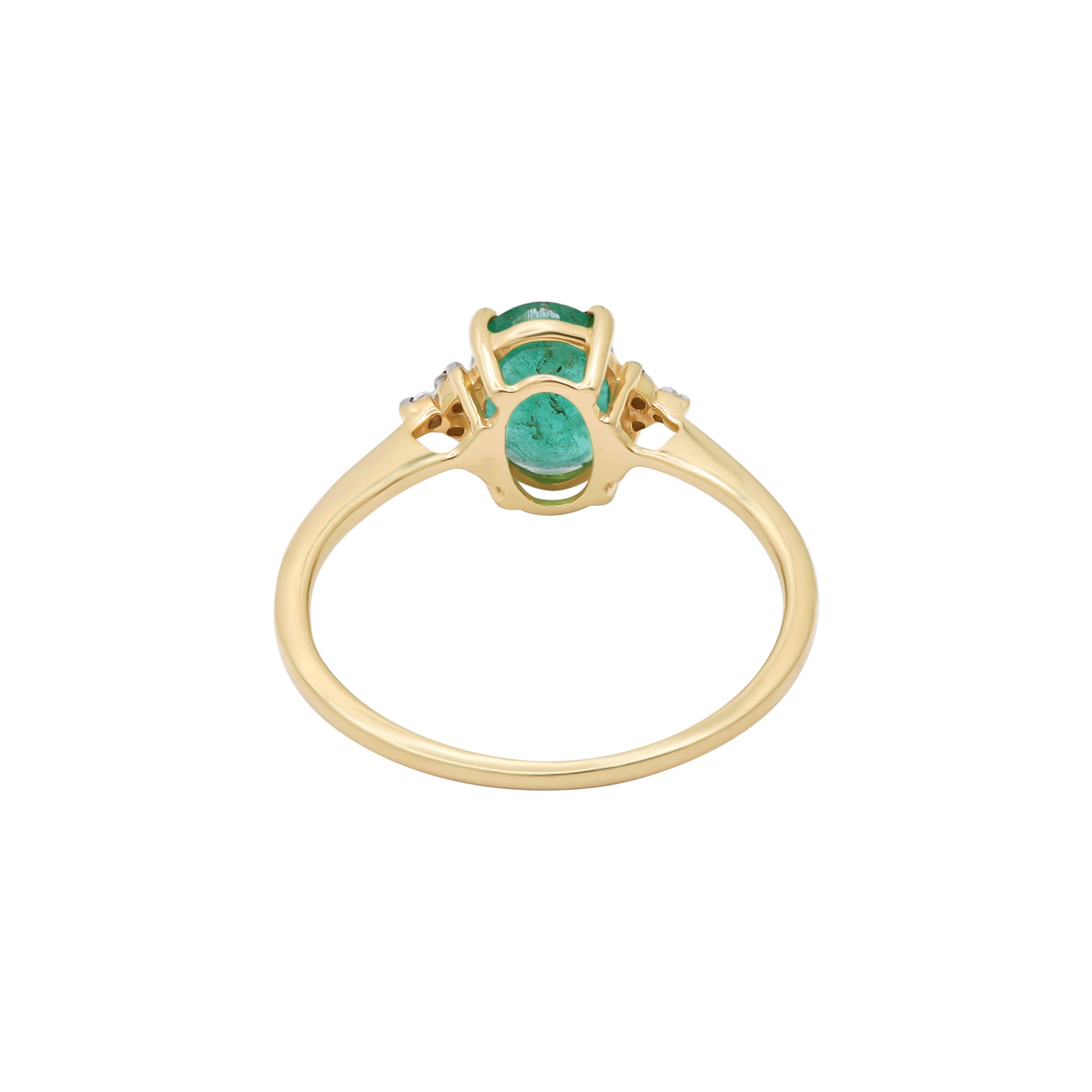 14k Yellow Gold Natural Oval Cut Emerald With Diamond Ring