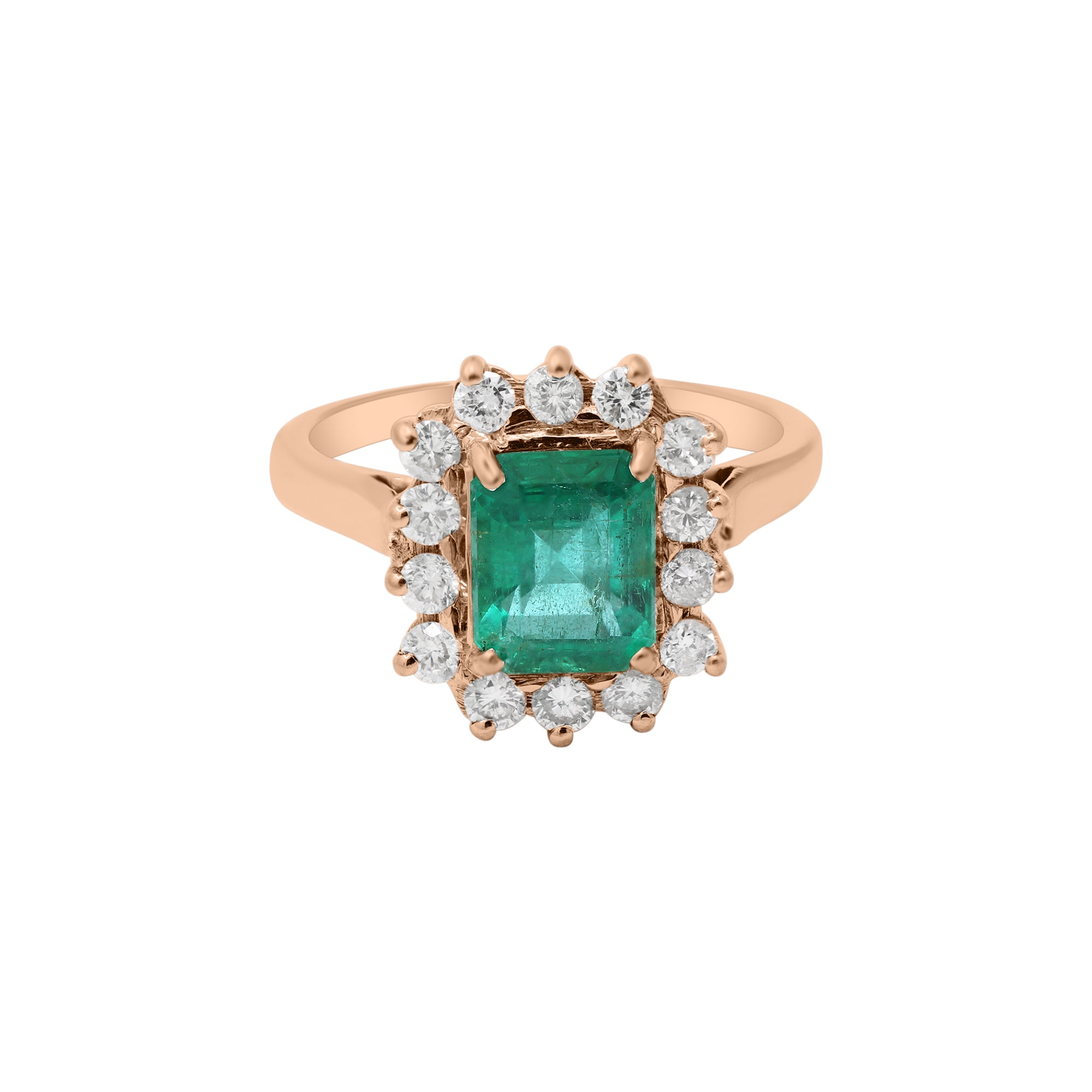 Natural Emerald With Diamond White Gold Ring In 18k White Gold