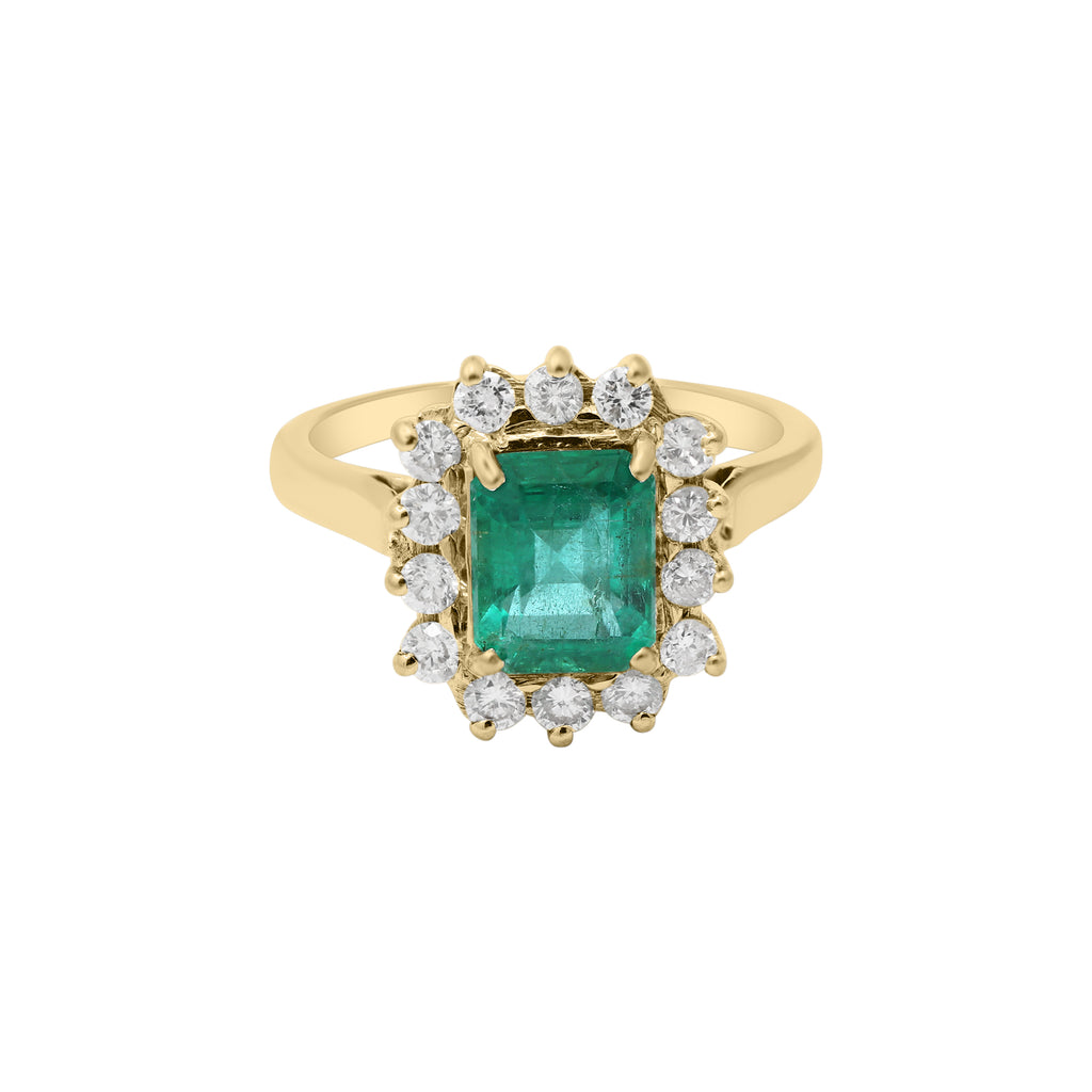 Natural Emerald With Diamond White Gold Ring In 18k White Gold