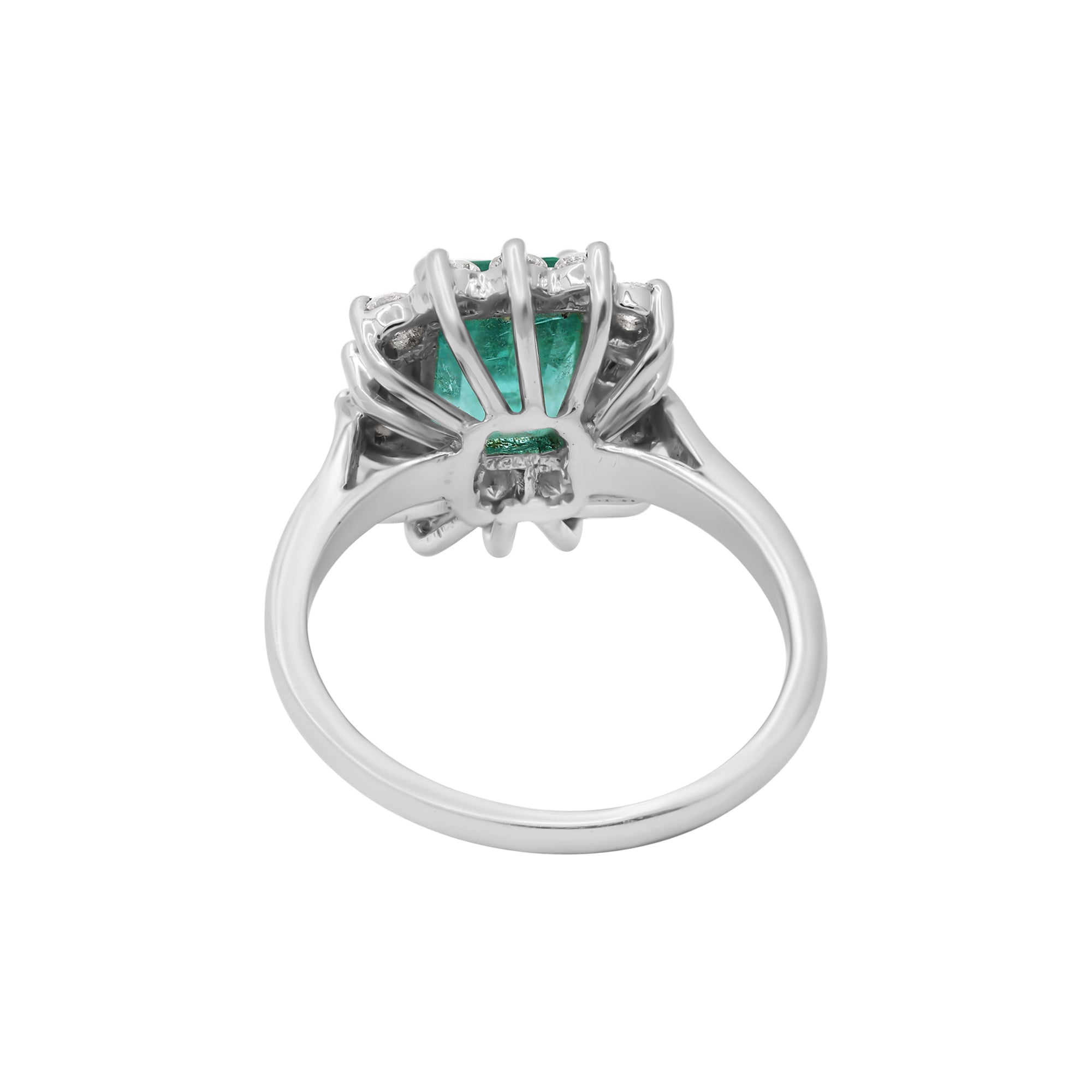 Natural Emerald With Diamond White Gold Ring In 18k White Gold