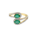 Natural Oval Emerald And Diamond 18k Yellow Gold Designer Ring