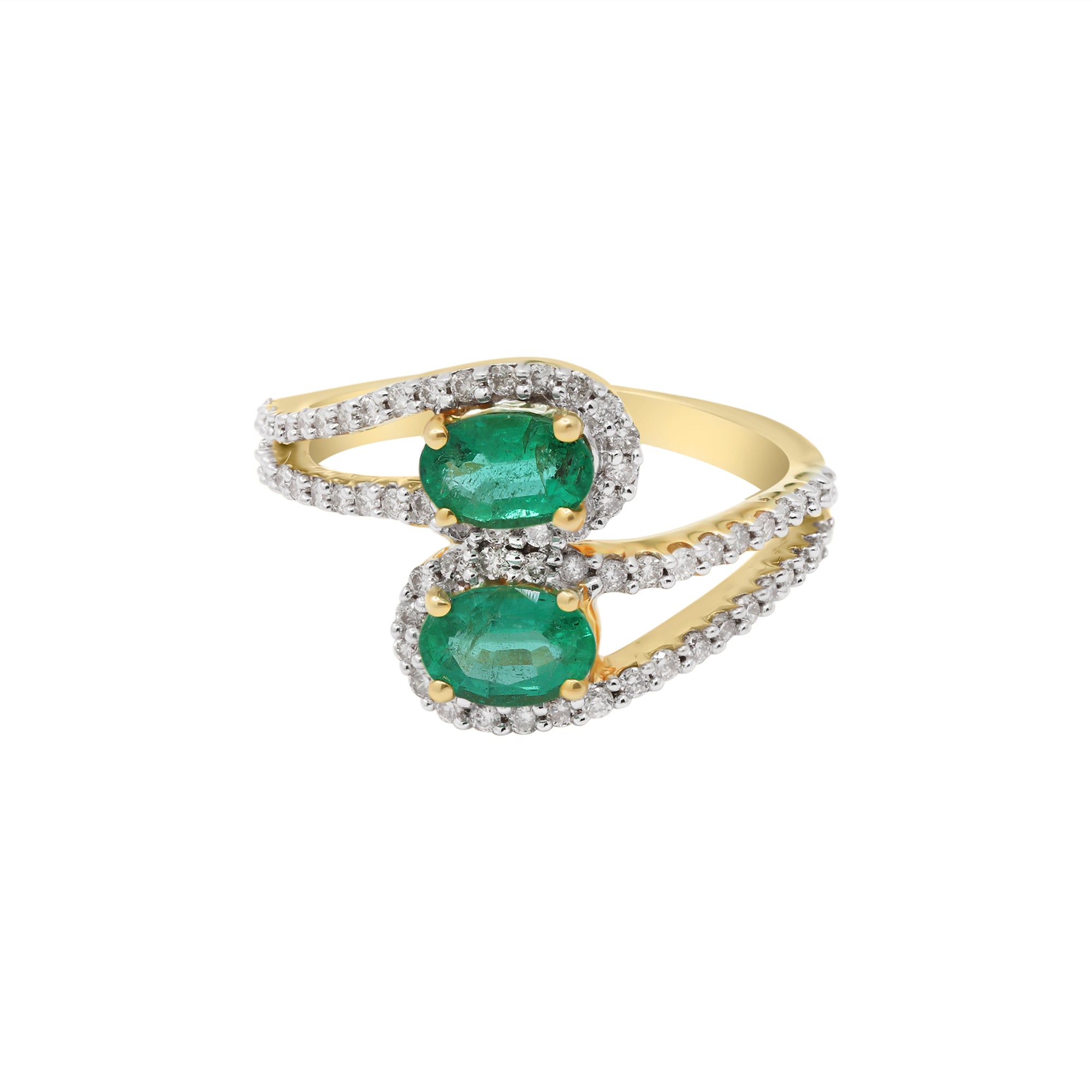 Natural Oval Emerald And Diamond 18k Yellow Gold Designer Ring