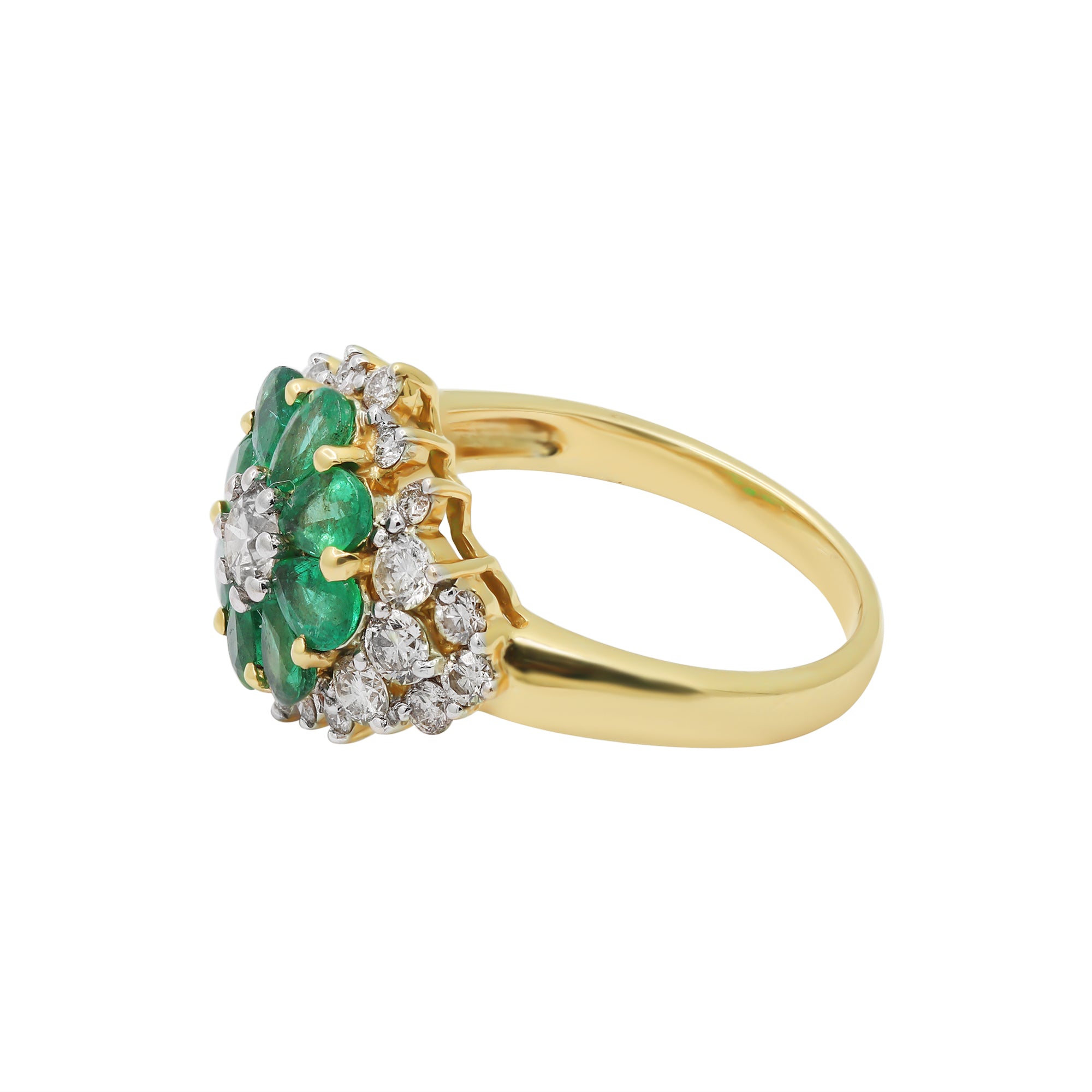 Beautiful Floral Shaped Natural Emerald And Diamond Yellow Gold Ring 14k Yellow Gold