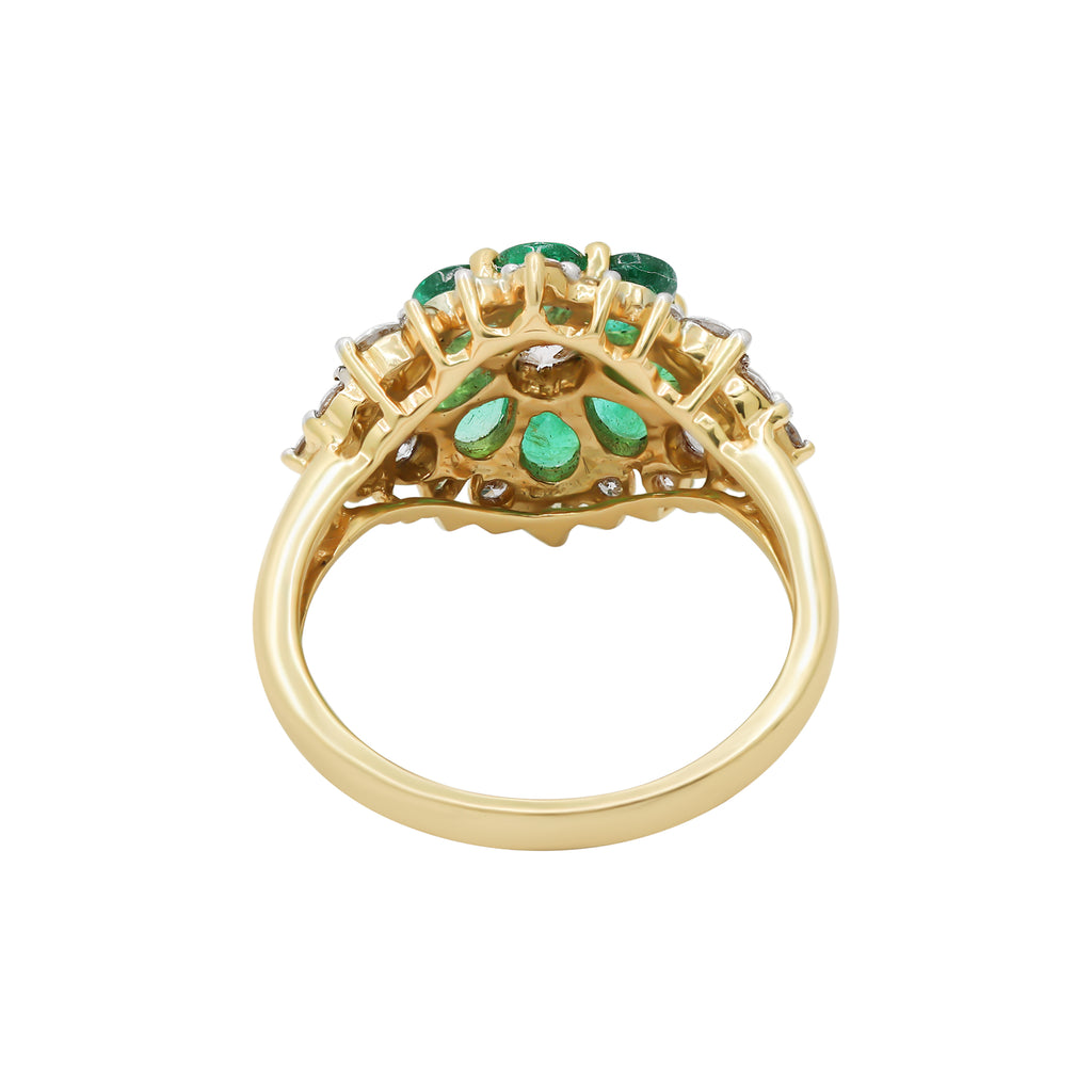 Beautiful Floral Shaped Natural Emerald And Diamond Yellow Gold Ring 14k Yellow Gold