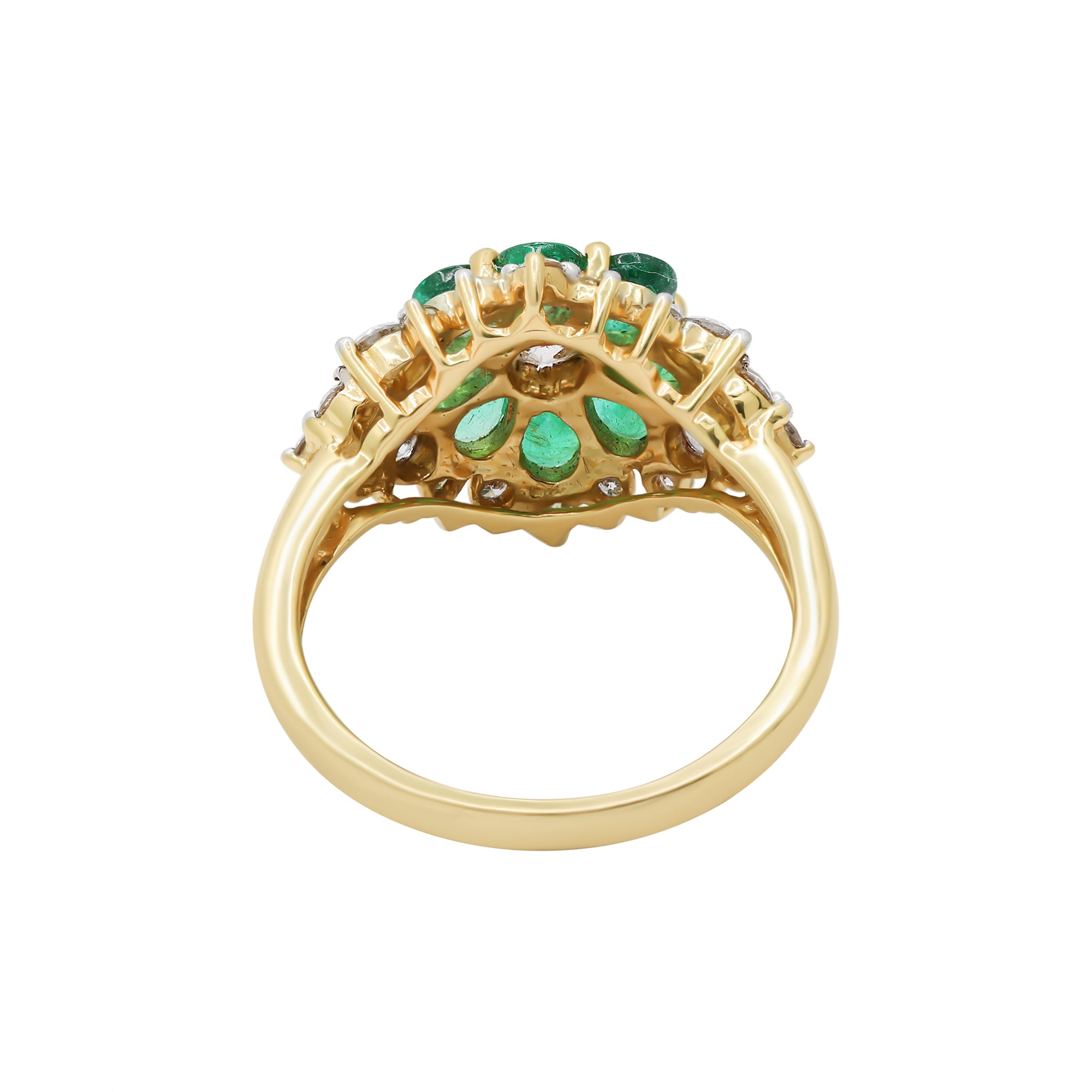 Beautiful Floral Shaped Natural Emerald And Diamond Yellow Gold Ring 14k Yellow Gold
