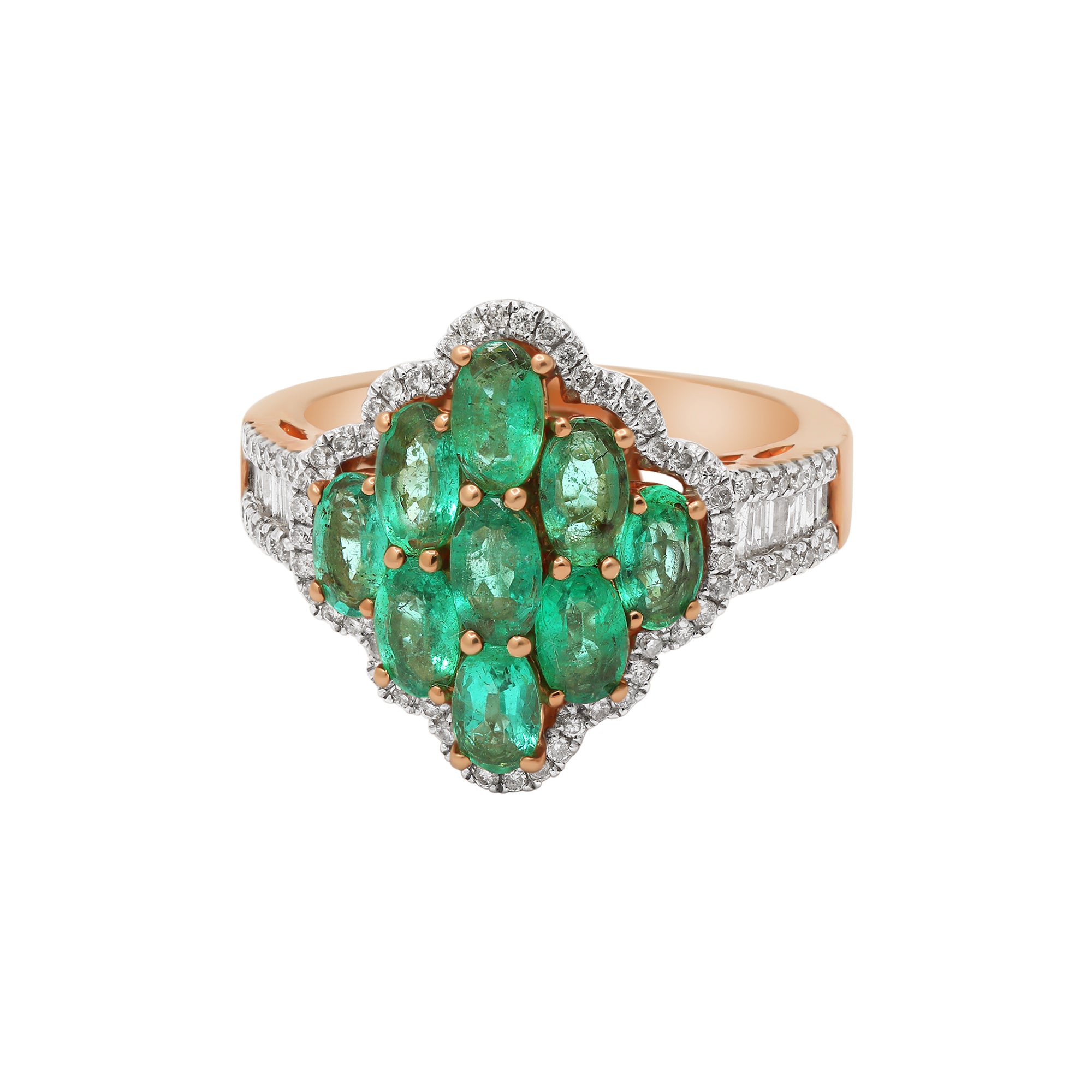 Gorgeous Natural Emerald And Diamond Yellow Gold Ring In 14k Yellow Gold