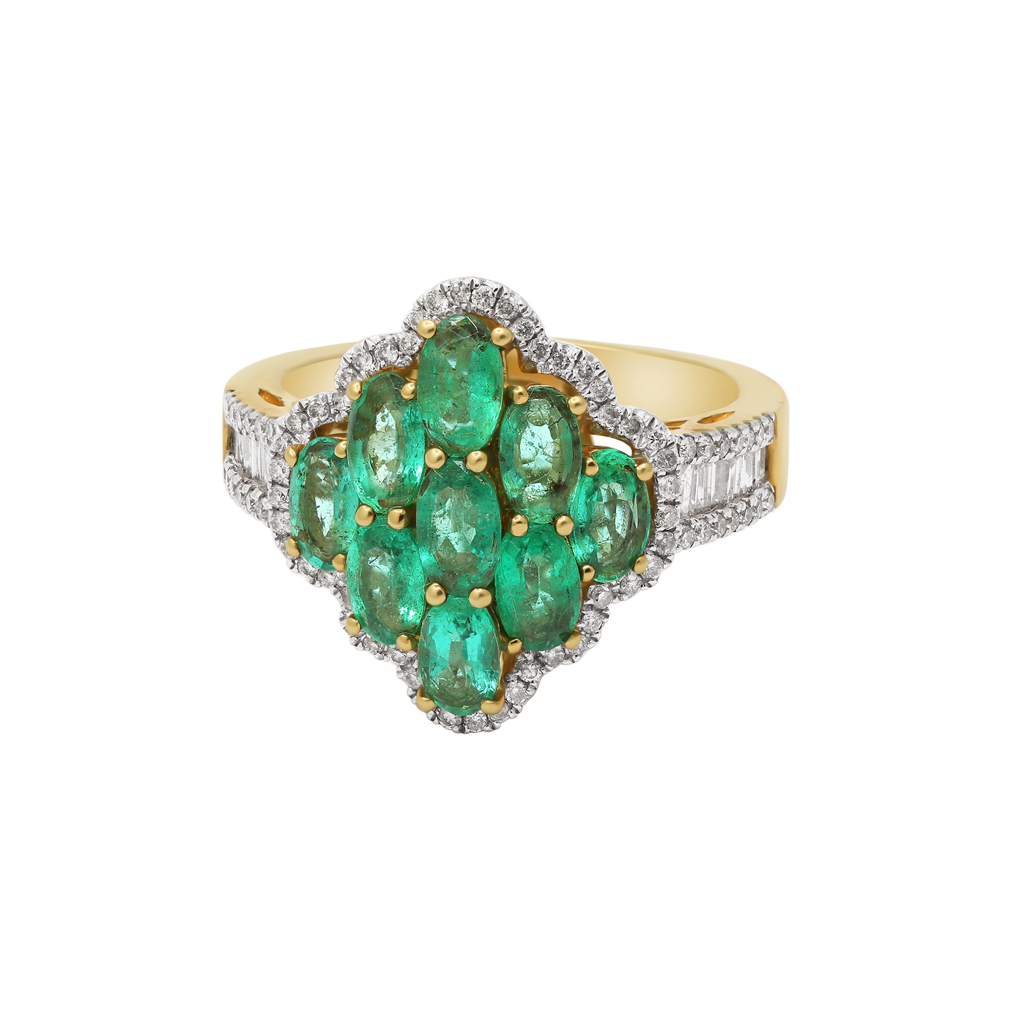 Gorgeous Natural Emerald And Diamond Yellow Gold Ring In 14k Yellow Gold
