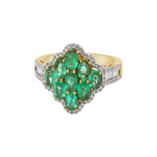 Gorgeous Natural Emerald And Diamond Yellow Gold Ring In 14k Yellow Gold