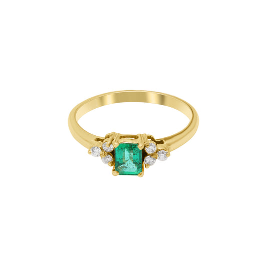 14k Yellow Gold Natural Emerald With Diamond Yellow Gold Ring