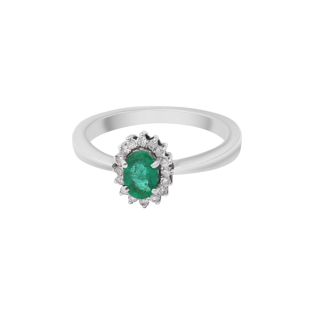 Natural Oval Emerald With Diamond In 14k Yellow Gold