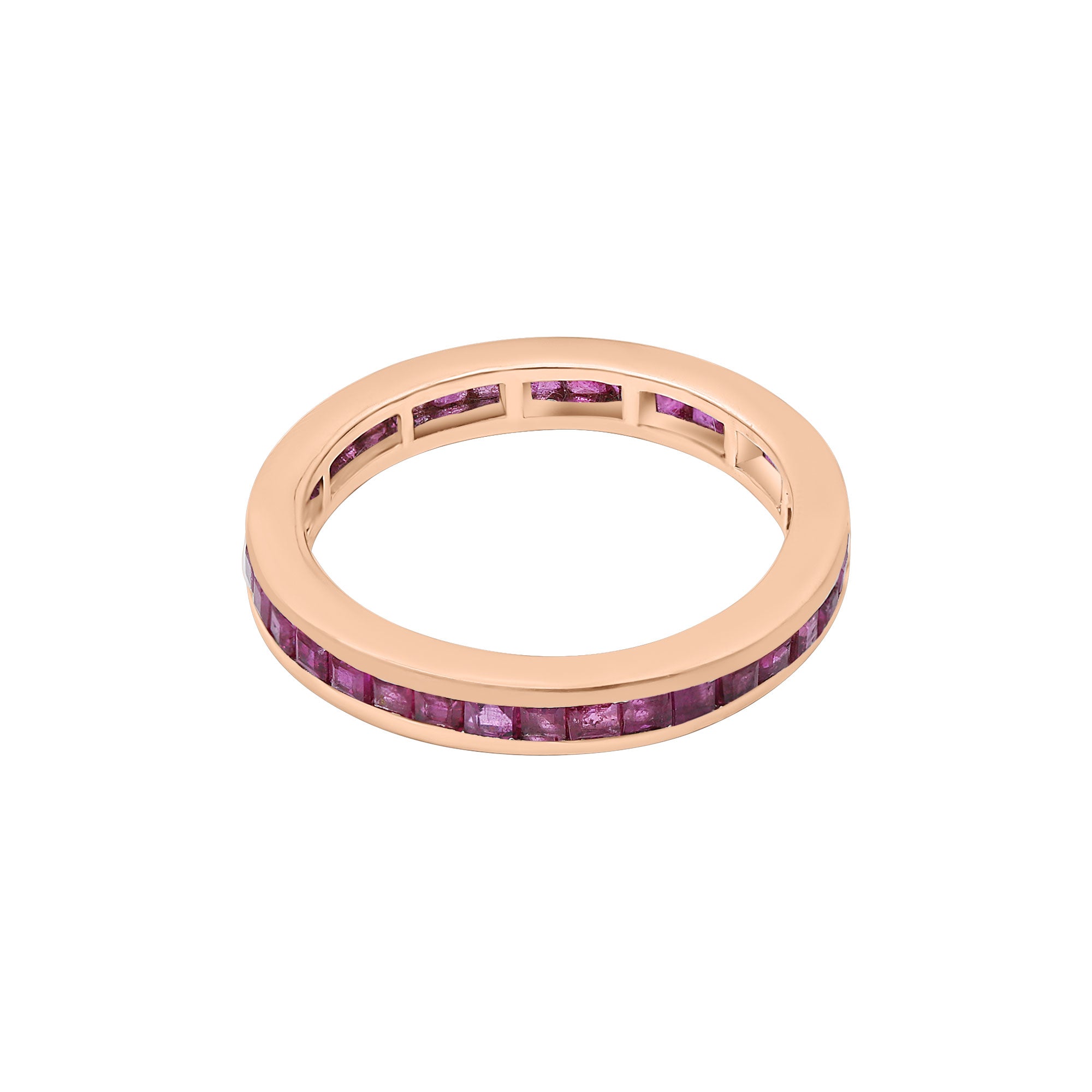 Natural Ruby Gemstone Band Ring In 18k Yellow Gold