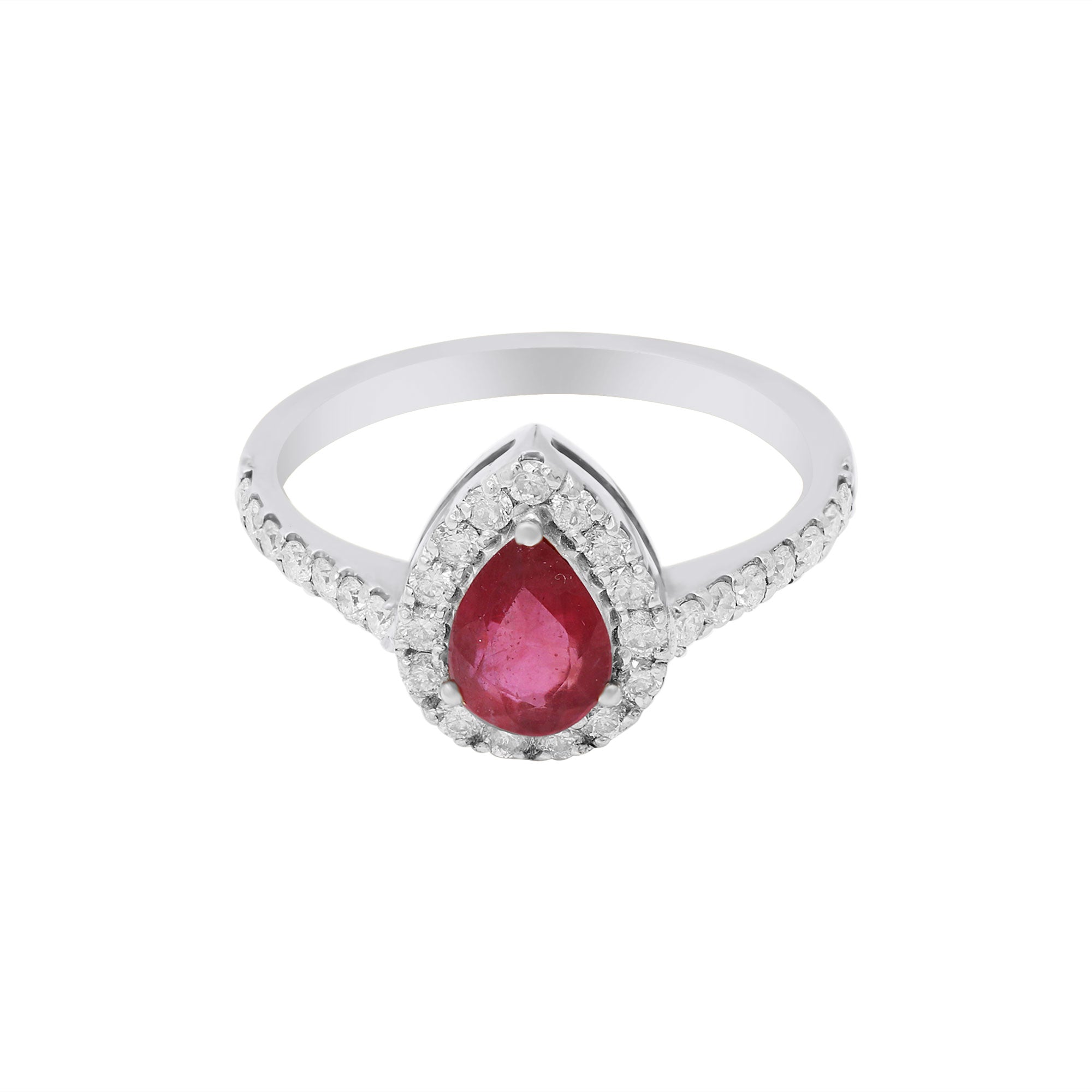 Natural Pear Ruby With Diamond Ring In 14k Yellow Gold