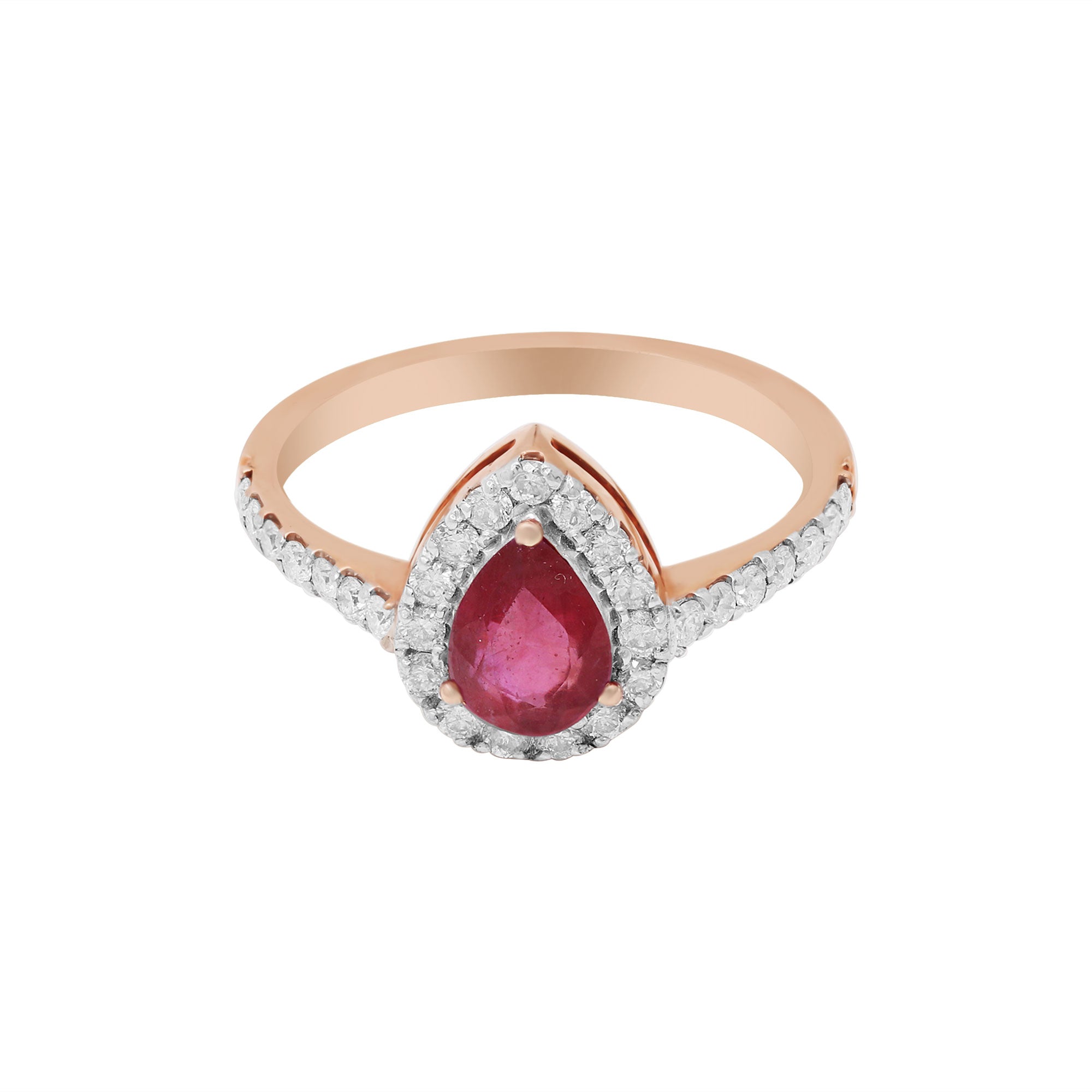 Natural Pear Ruby With Diamond Ring In 14k Yellow Gold