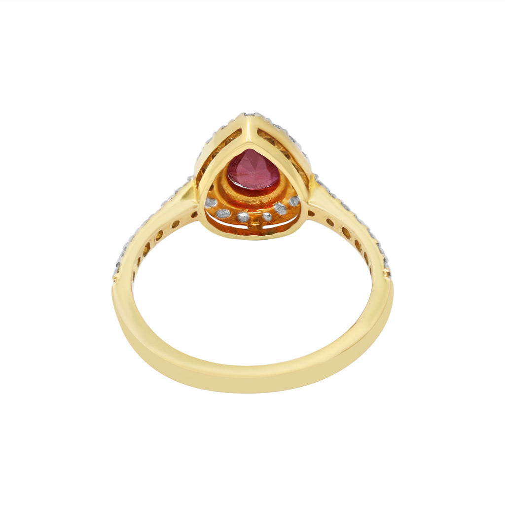 Natural Pear Ruby With Diamond Ring In 14k Yellow Gold