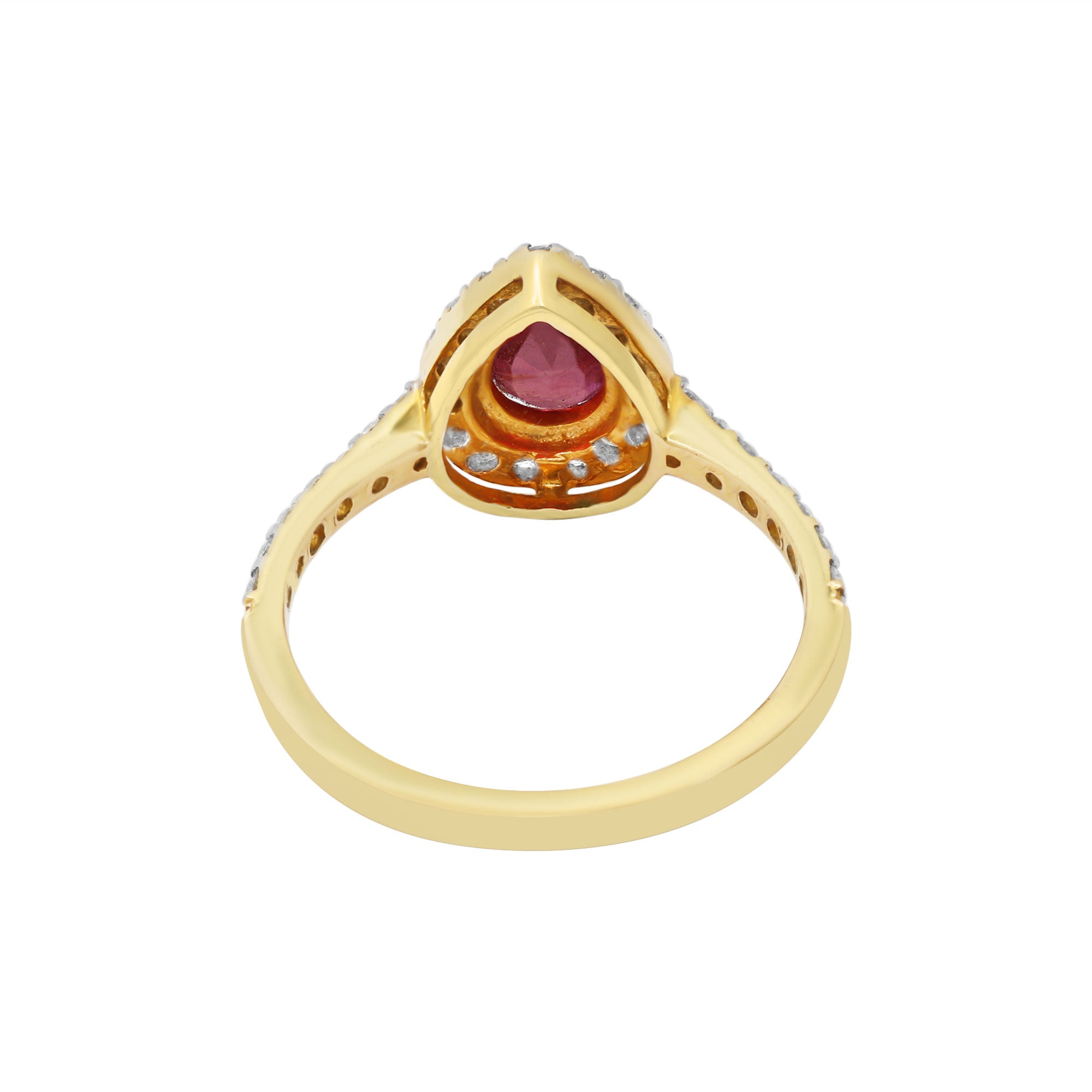 Natural Pear Ruby With Diamond Ring In 14k Yellow Gold