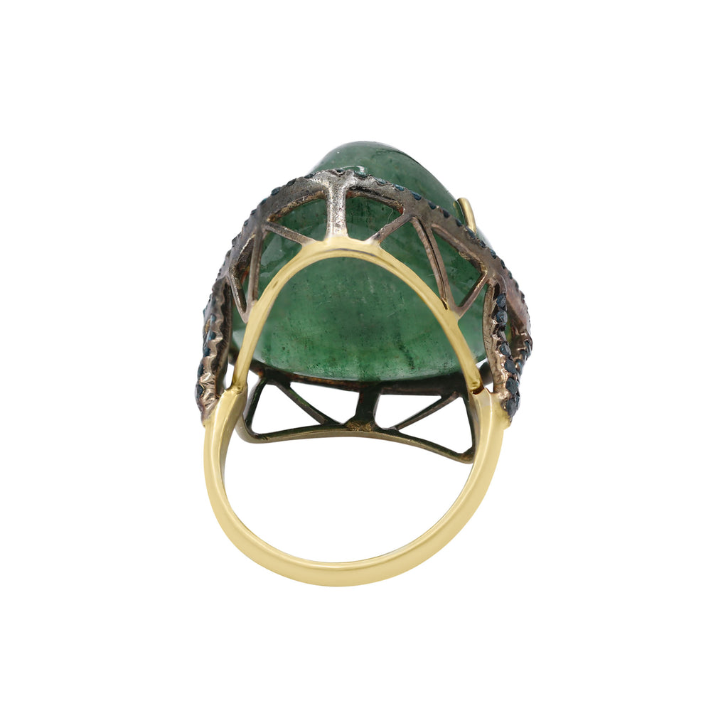 Natural Emerald & Blue Diamond 925 Sterling Silver Gold Plated Ring
