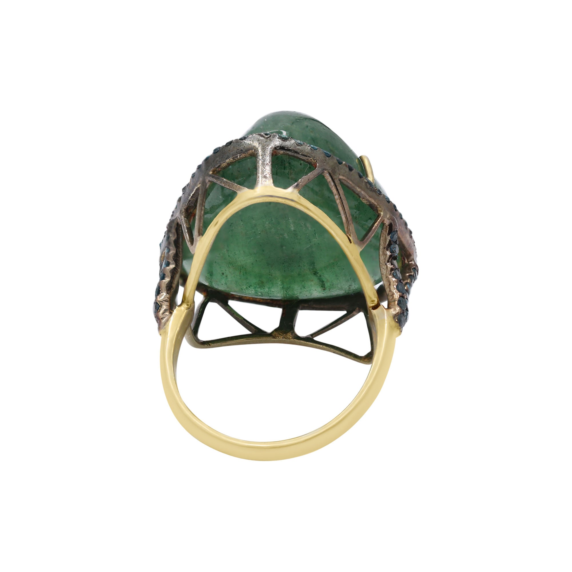 Natural Emerald & Blue Diamond 925 Sterling Silver Gold Plated Ring