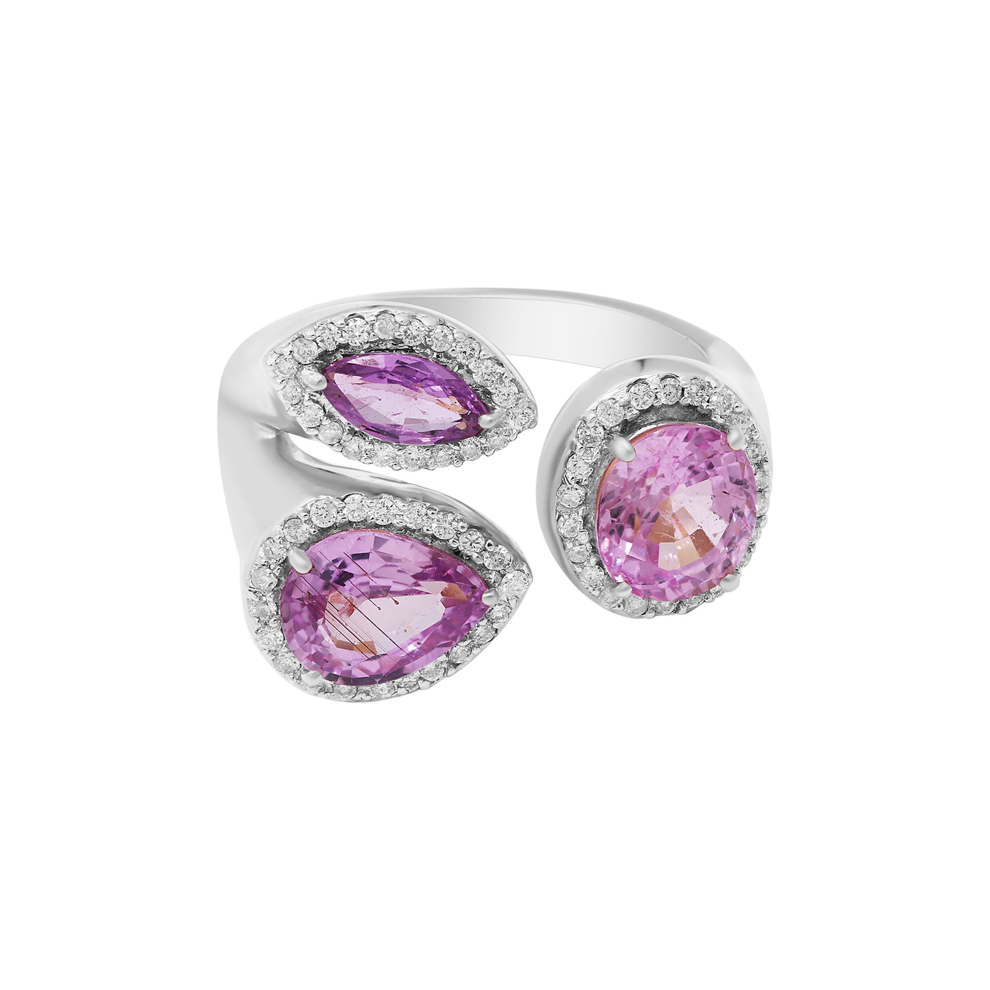Natural Pink Sapphire Gemstone With Diamond Ring In 18k Yellow Gold