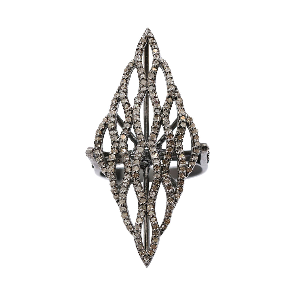 925 Sterling Silver Black Rhodium Diamond Ring For Women & Girls