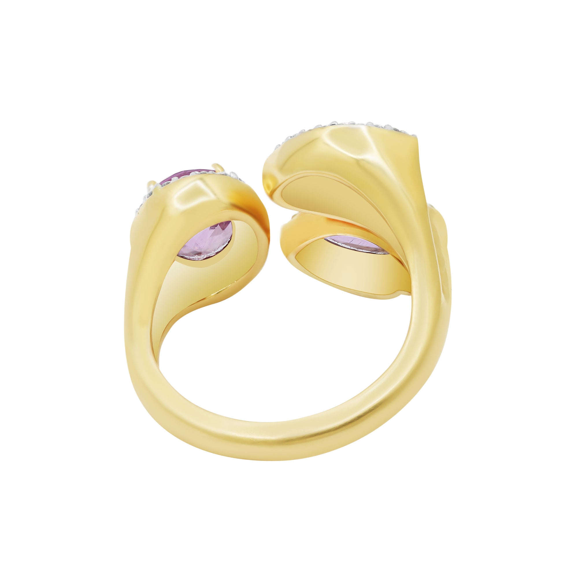 Natural Pink Sapphire Gemstone With Diamond Ring In 18k Yellow Gold