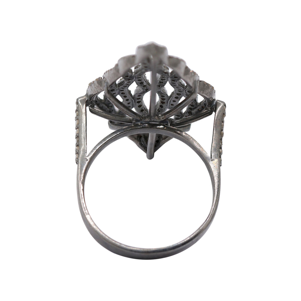 925 Sterling Silver Black Rhodium Diamond Ring For Women & Girls
