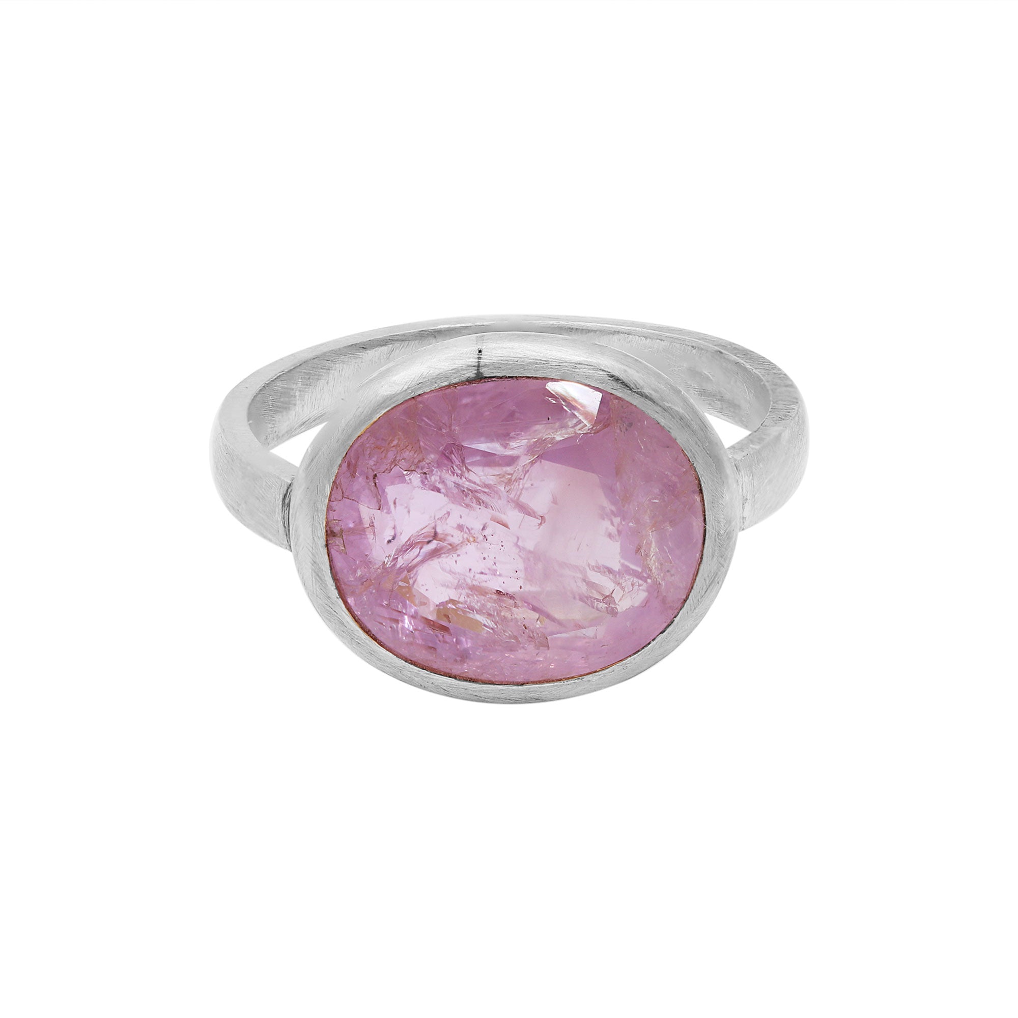 Natural Pink Sapphire Oval Cut Gemstone Matt Gold Ring In 18k Yellow Gold
